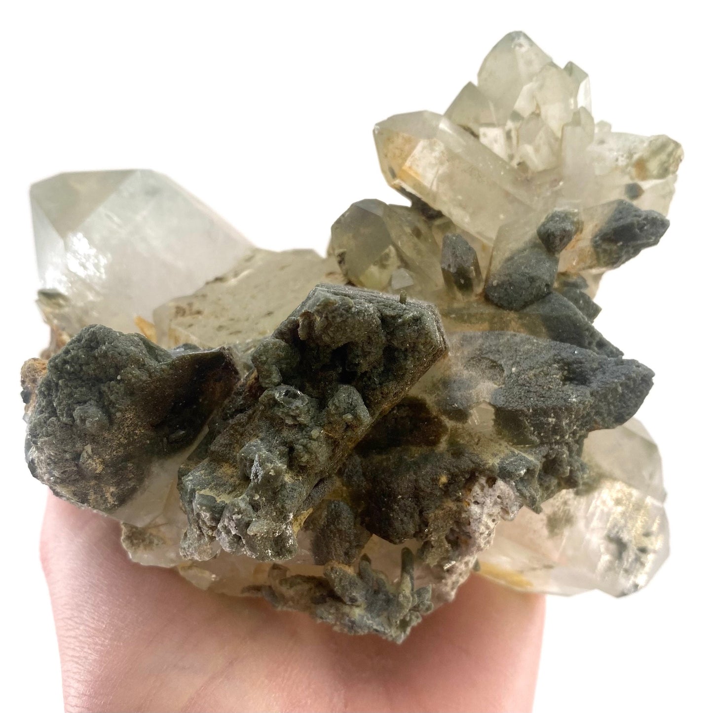 Green phantom quartz cluster (Pakistan) | green phantom quartz, chlorite quartz, green chlorite quartz