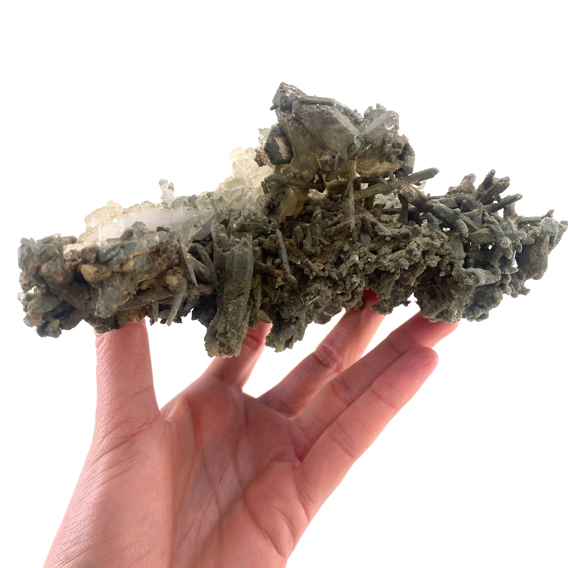 Green phantom quartz cluster (Pakistan) | green phantom quartz, chlorite quartz, green chlorite quartz
