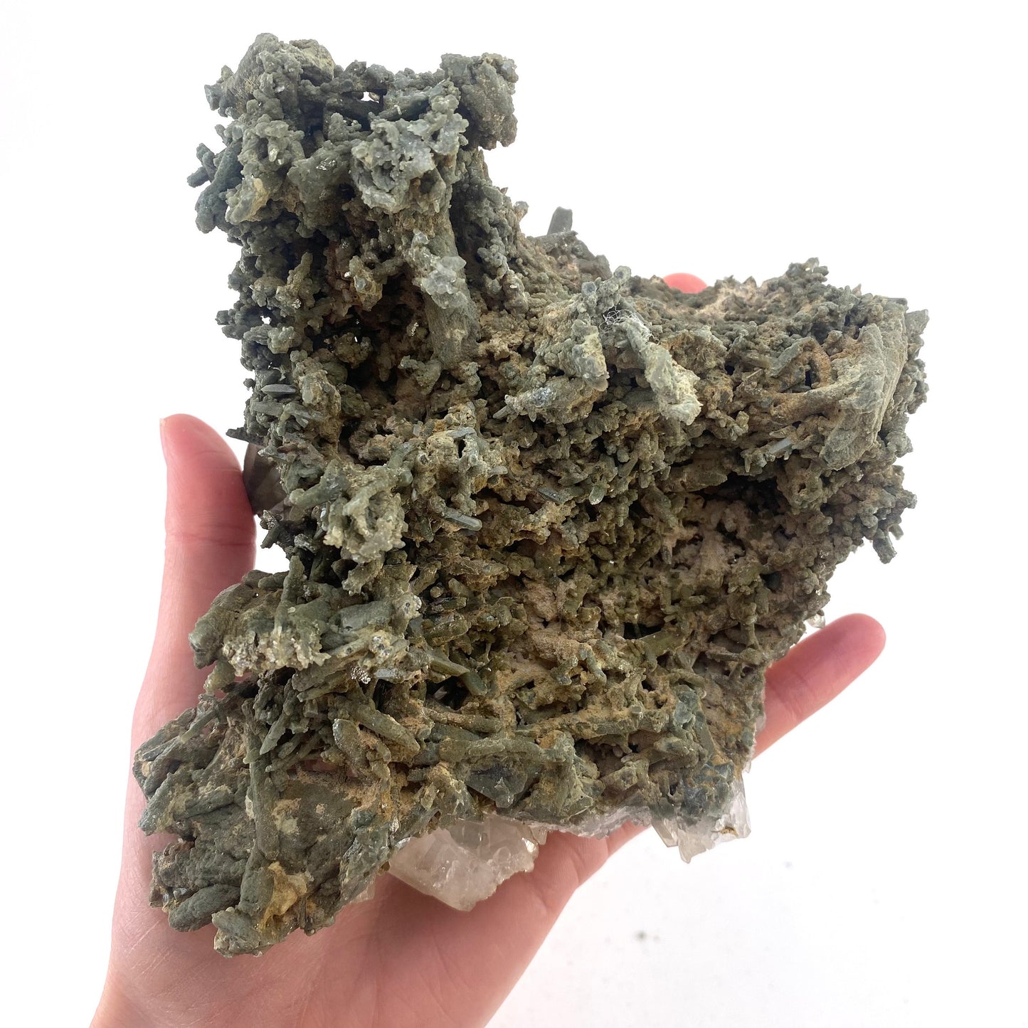 Green phantom quartz cluster (Pakistan) | green phantom quartz, chlorite quartz, green chlorite quartz