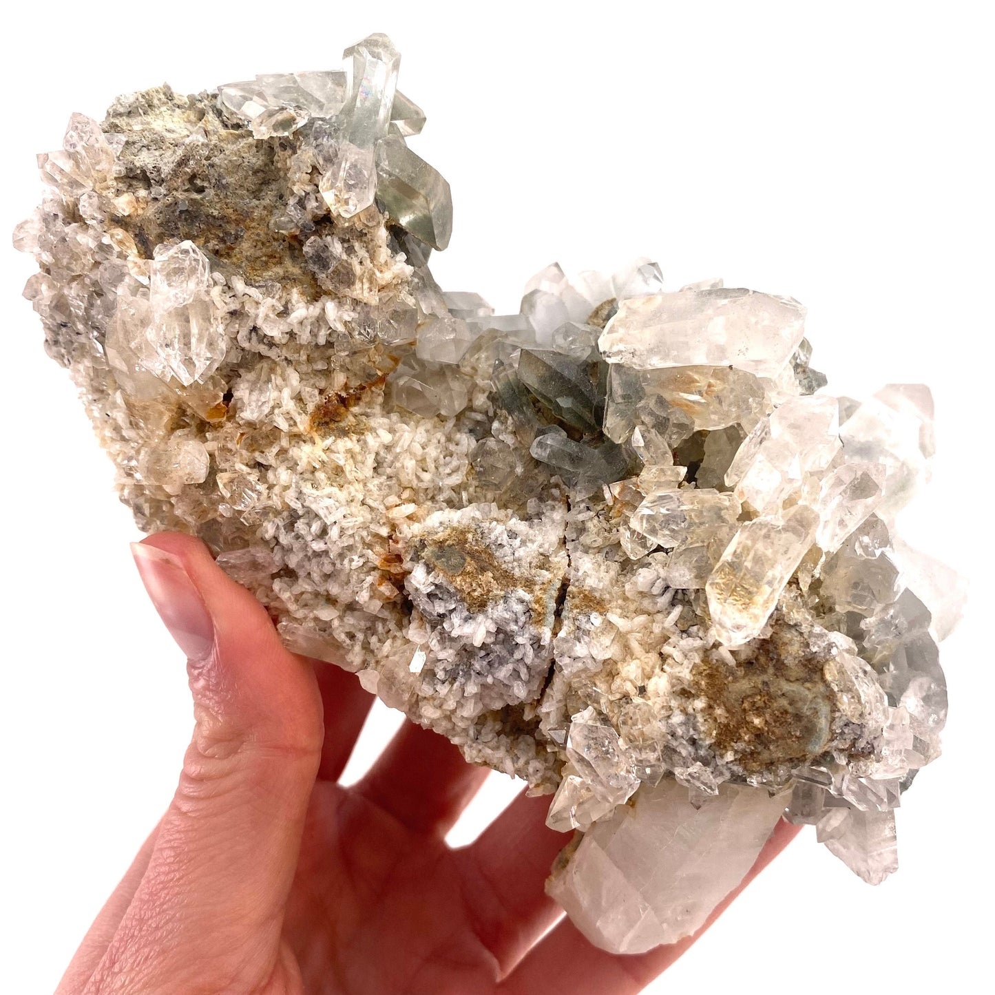 Green phantom quartz cluster (Pakistan) | green phantom quartz, chlorite quartz, green chlorite quartz
