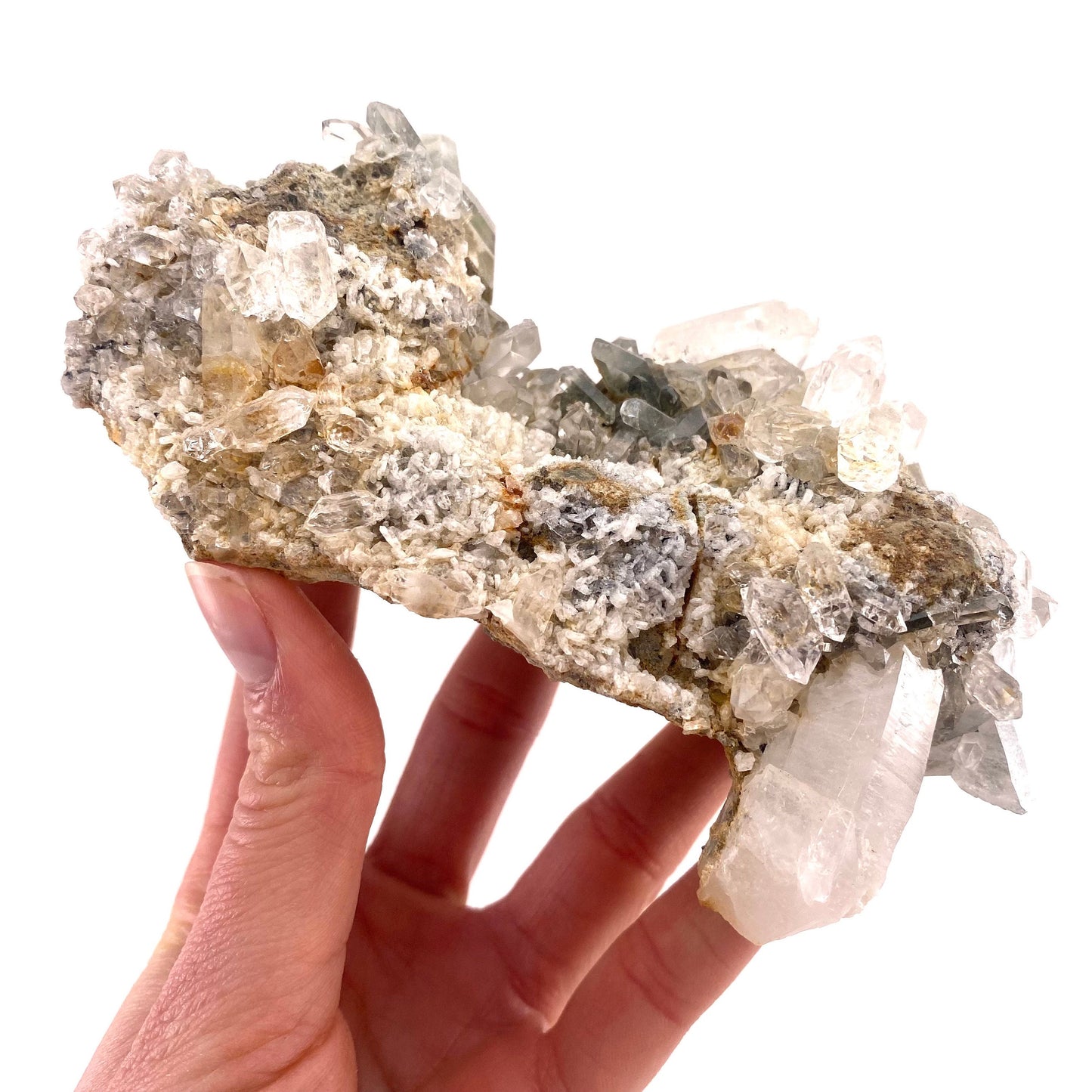 Green phantom quartz cluster (Pakistan) | green phantom quartz, chlorite quartz, green chlorite quartz