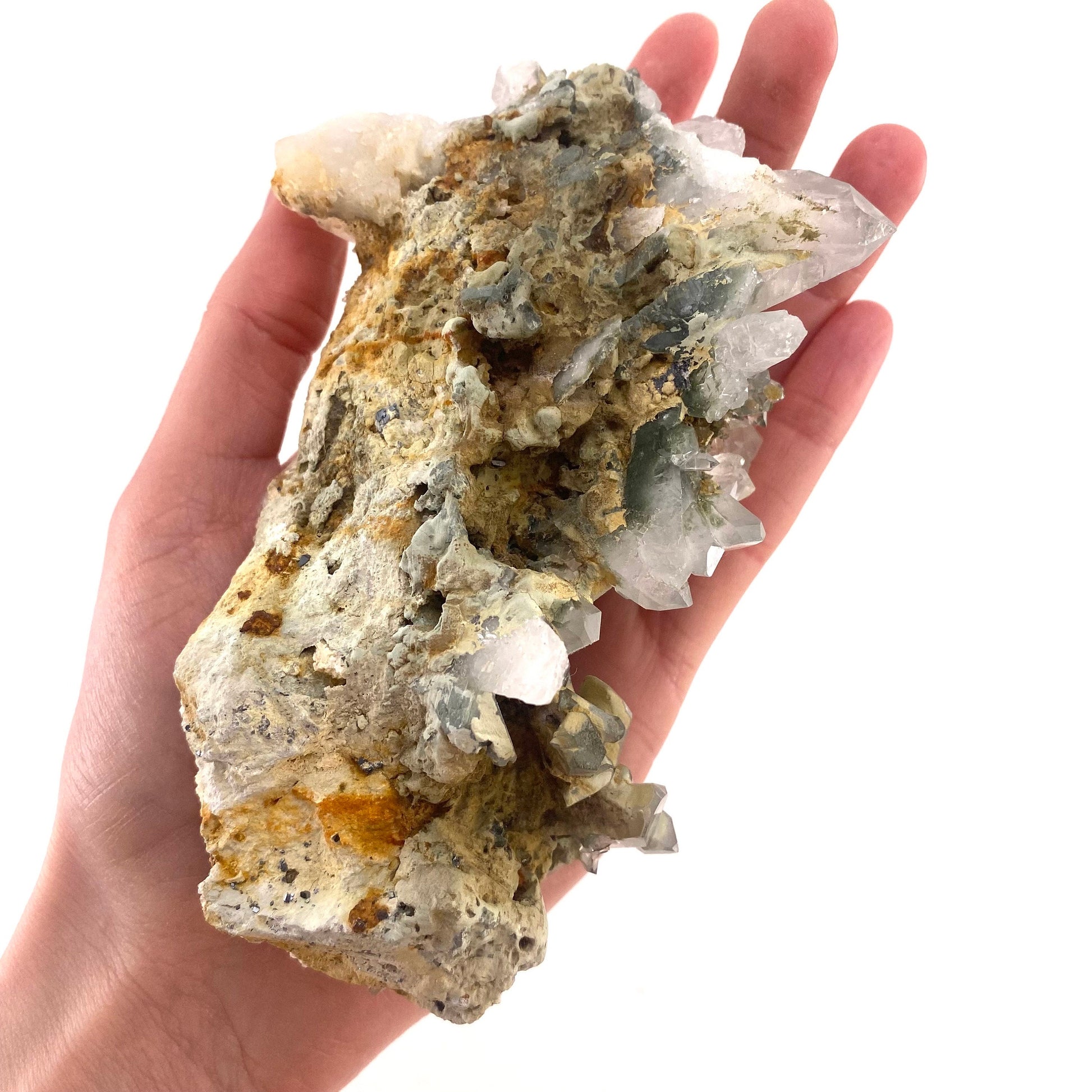 Green phantom quartz cluster (Pakistan) | green phantom quartz, chlorite quartz, green chlorite quartz