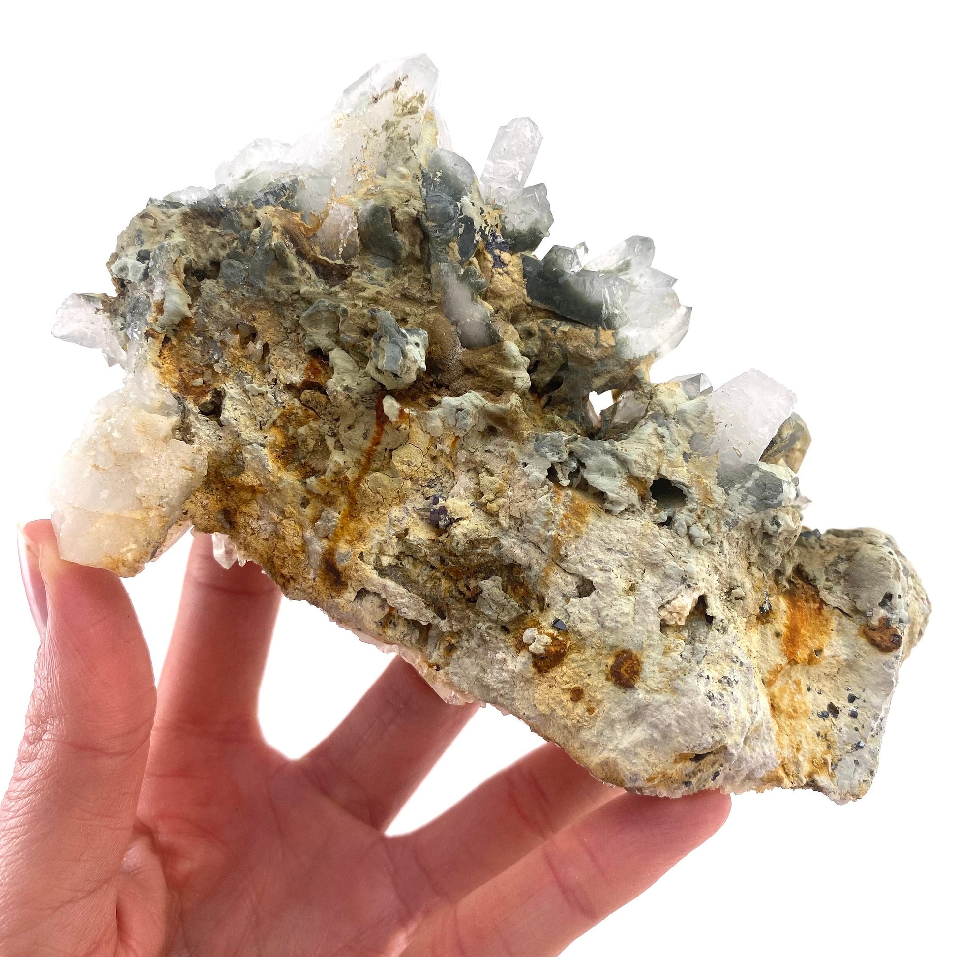 Green phantom quartz cluster (Pakistan) | green phantom quartz, chlorite quartz, green chlorite quartz