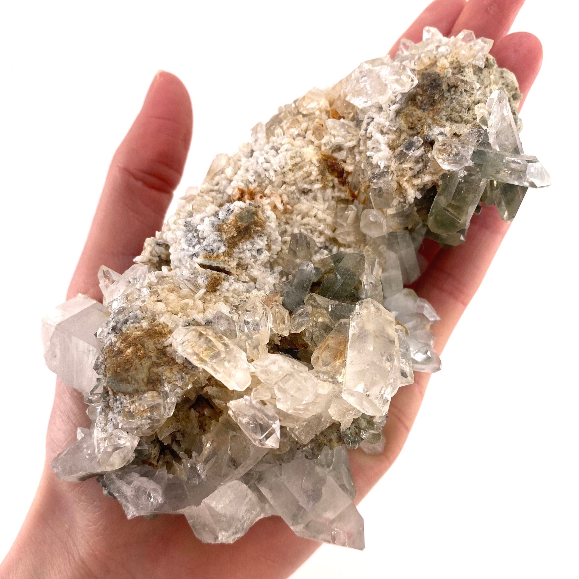 Green phantom quartz cluster (Pakistan) | green phantom quartz, chlorite quartz, green chlorite quartz