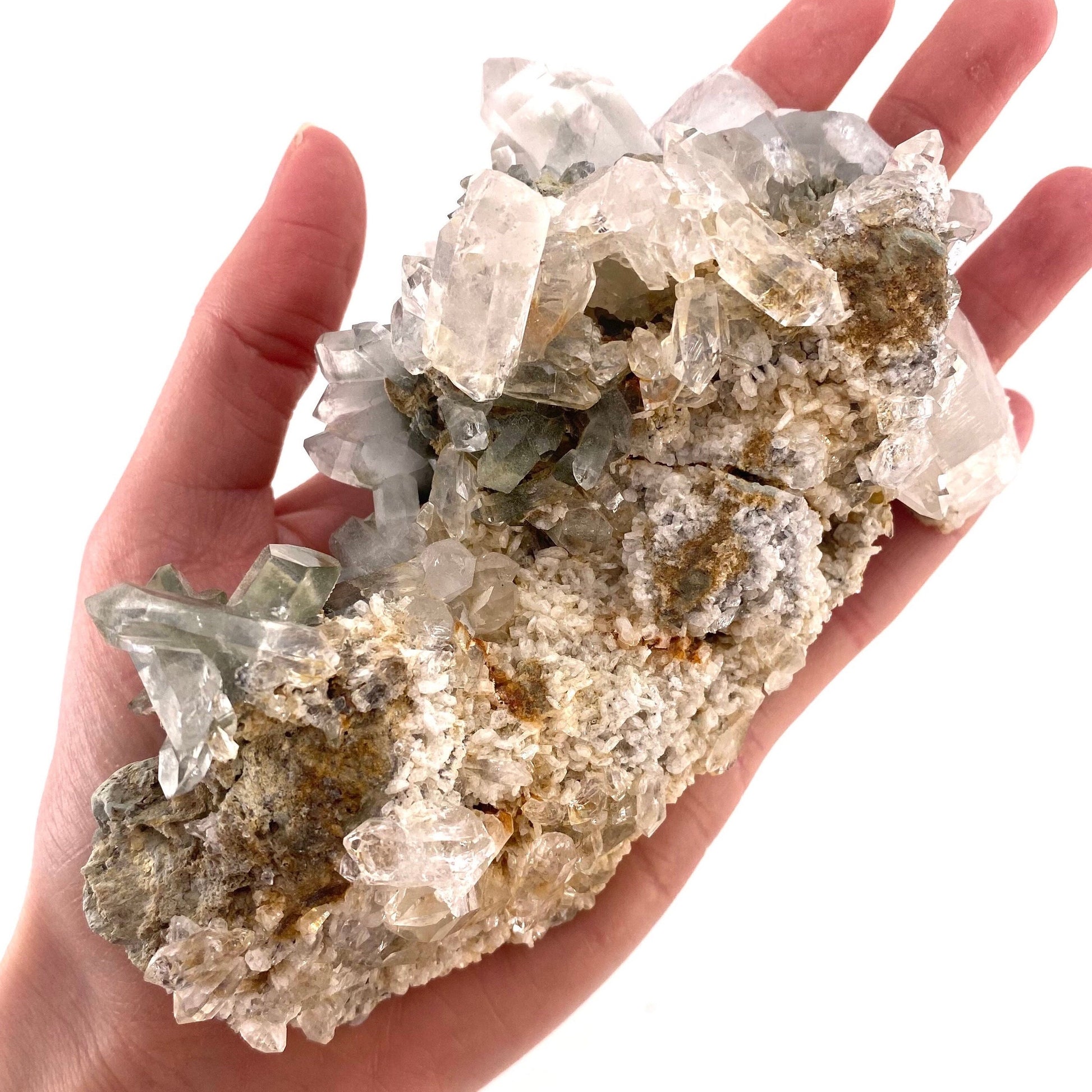 Green phantom quartz cluster (Pakistan) | green phantom quartz, chlorite quartz, green chlorite quartz