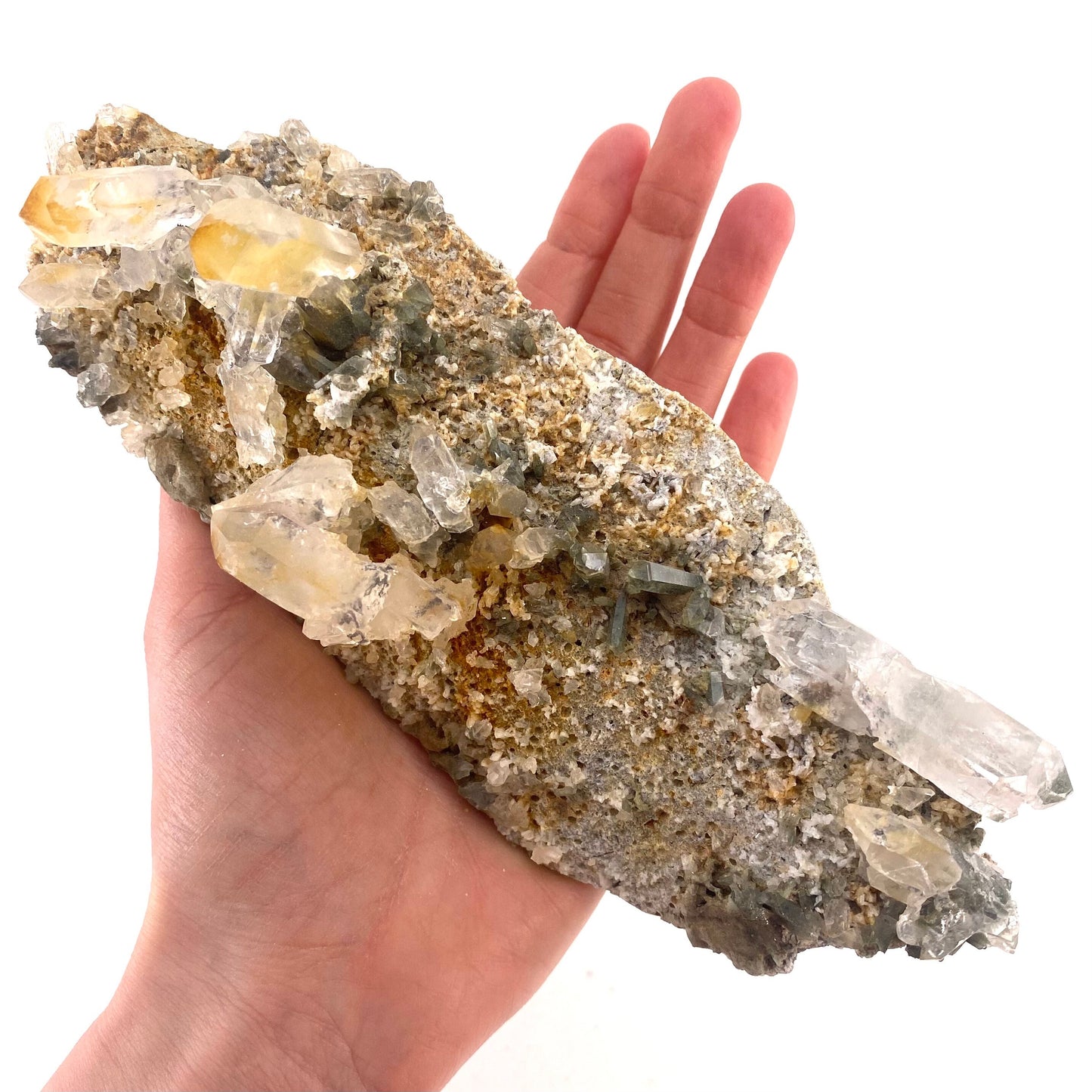 Green phantom quartz cluster (Pakistan) | green phantom quartz, chlorite quartz, green chlorite quartz