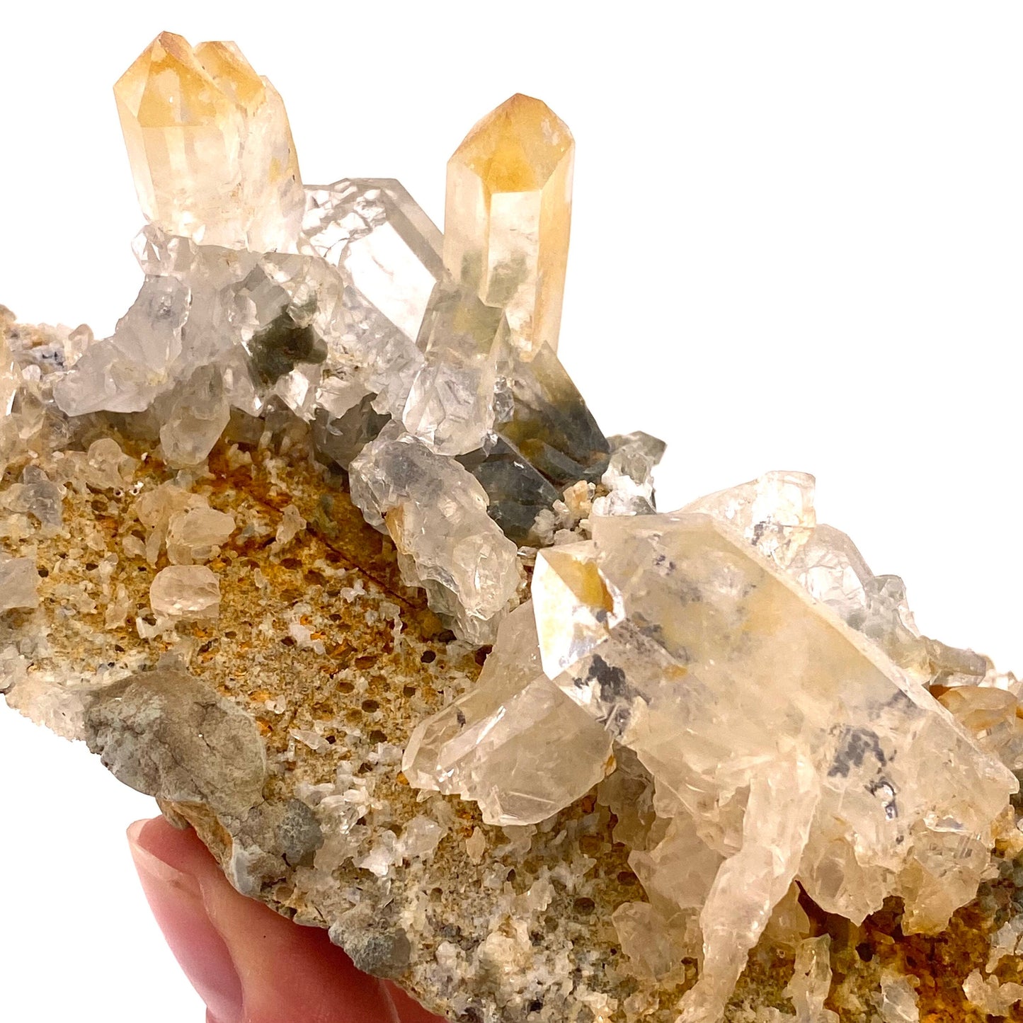 Green phantom quartz cluster (Pakistan) | green phantom quartz, chlorite quartz, green chlorite quartz