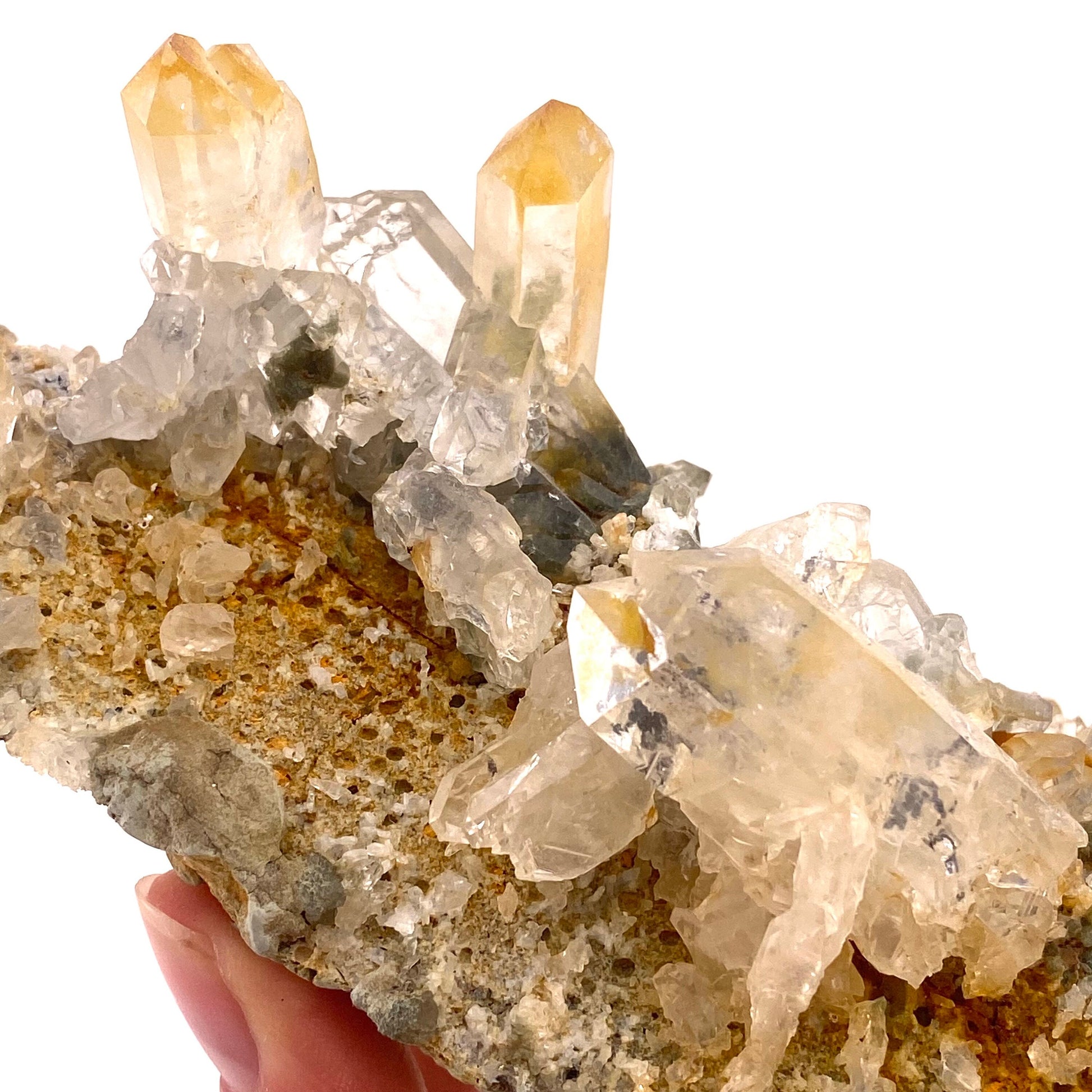 Green phantom quartz cluster (Pakistan) | green phantom quartz, chlorite quartz, green chlorite quartz