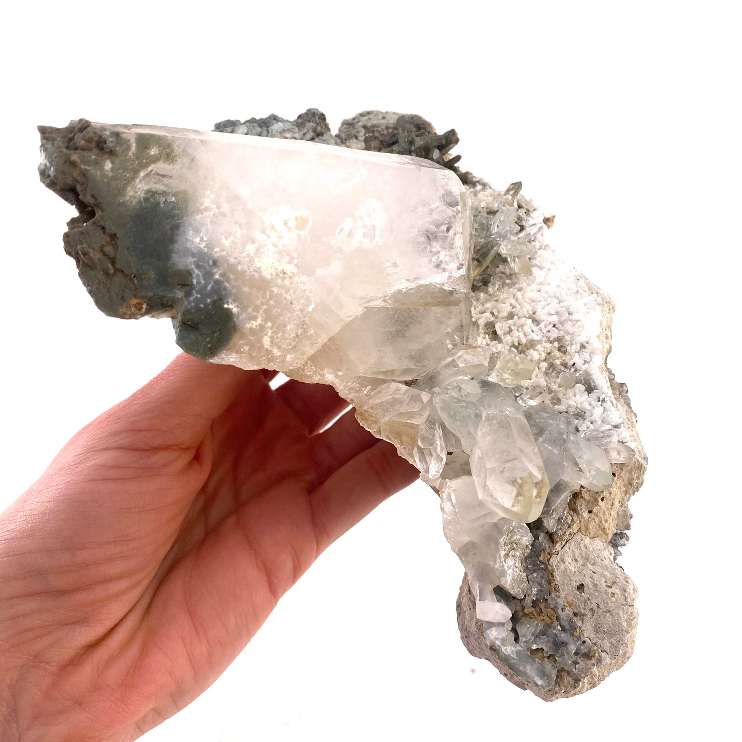 Green phantom quartz cluster (Pakistan) | green phantom quartz, chlorite quartz, green chlorite quartz