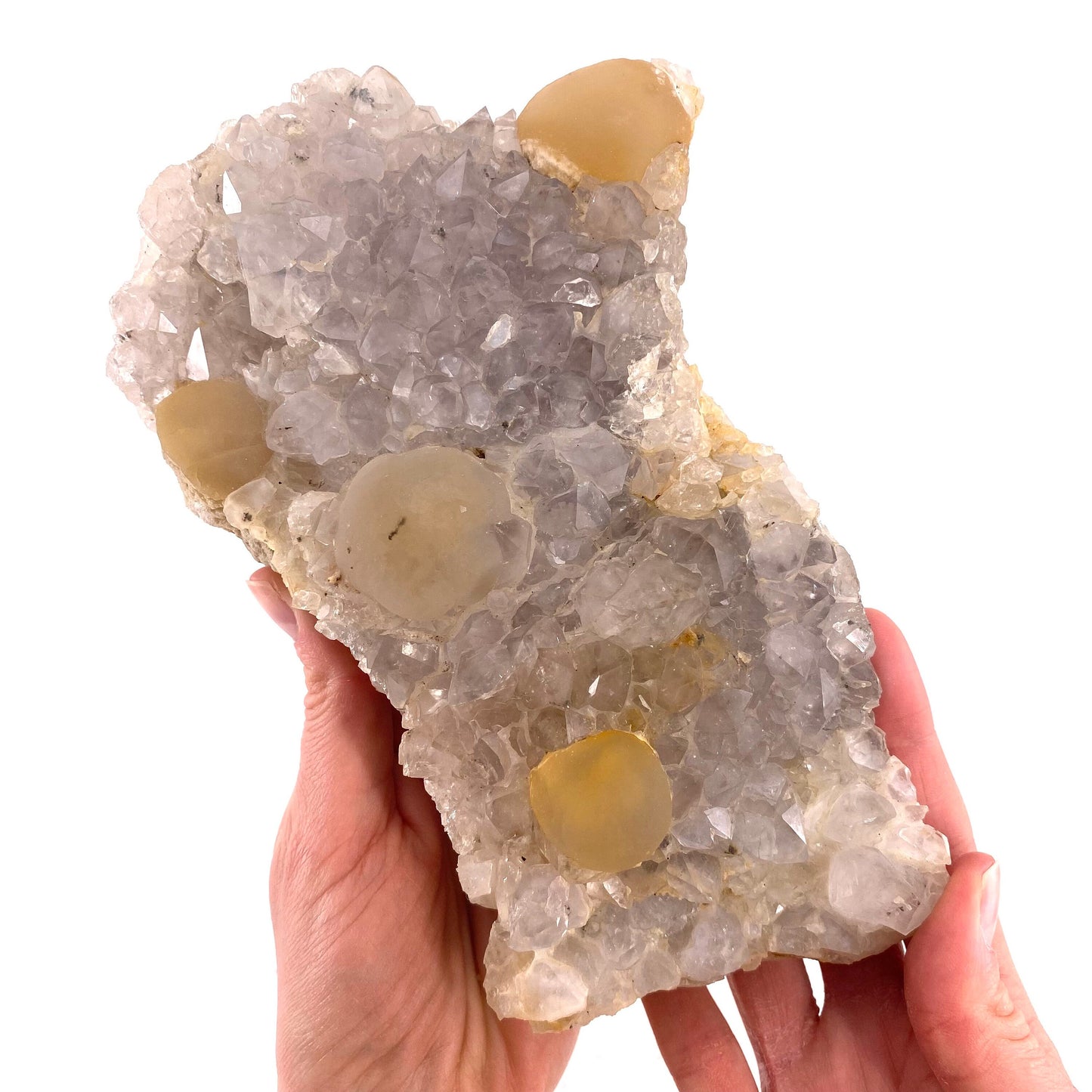XXL Botryoidal Fluorite on Quartz (India) | fried egg crystal, egg fluorite, fluorite crystal, mineral specimen, yellow fluorite
