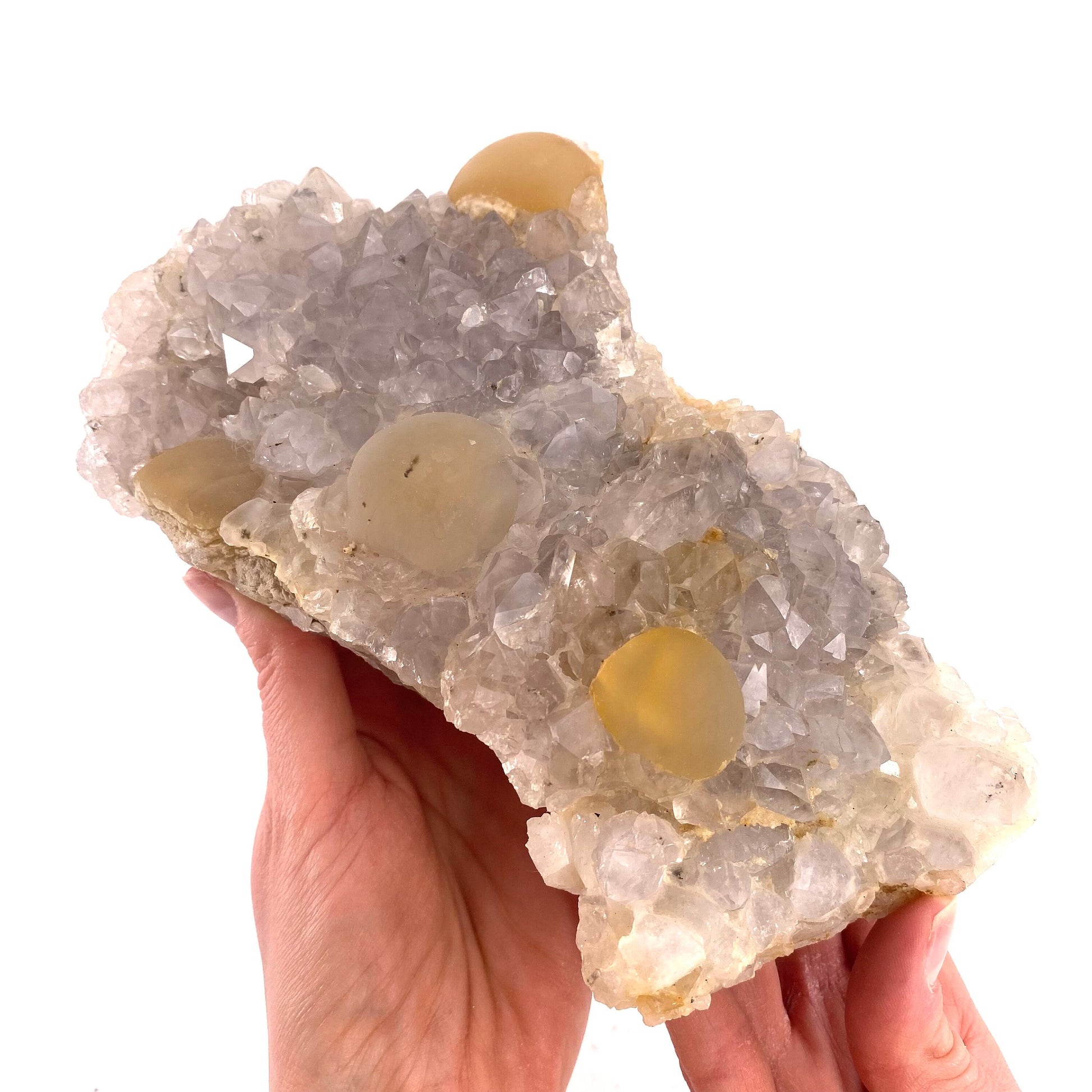 XXL Botryoidal Fluorite on Quartz (India) | fried egg crystal, egg fluorite, fluorite crystal, mineral specimen, yellow fluorite