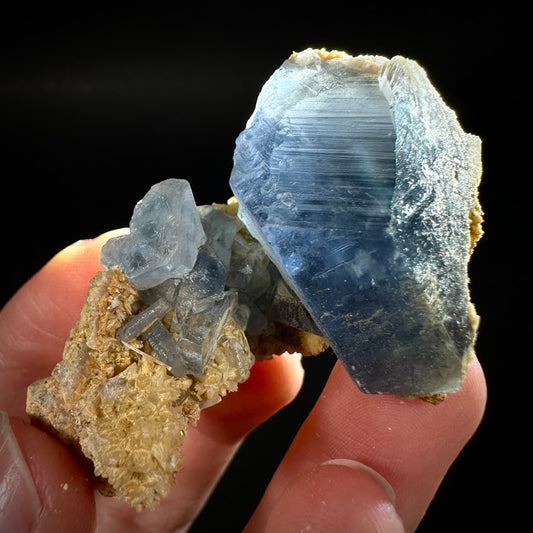 Blue Celestite on Calcite (Afghanistan), terminated celestite cluster, dark blue celestite, mineral specimen, natural celestite