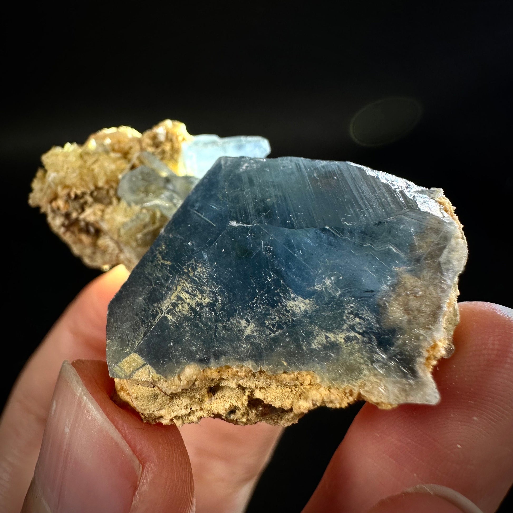 Blue Celestite on Calcite (Afghanistan), terminated celestite cluster, dark blue celestite, mineral specimen, natural celestite