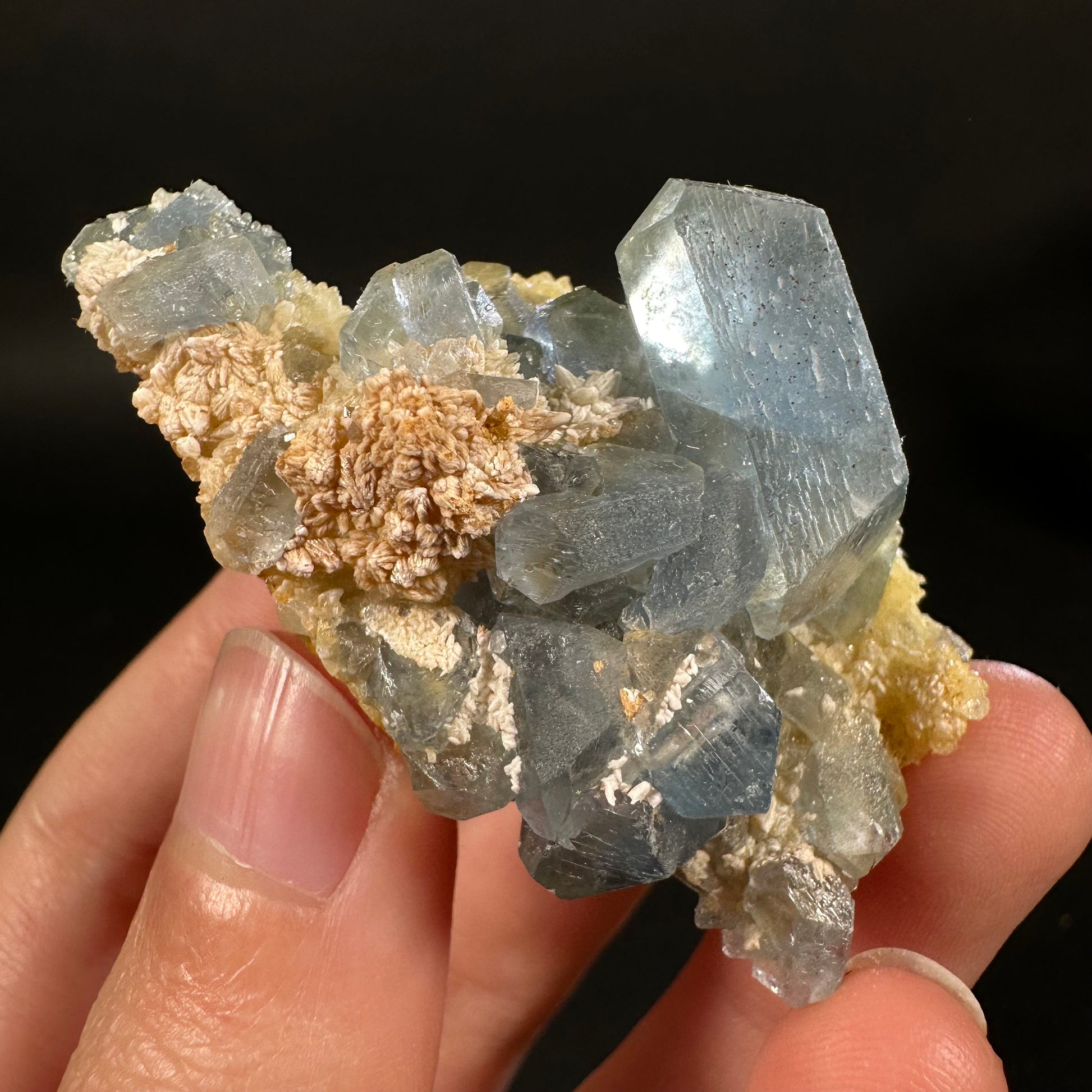 Blue Celestite on Calcite (Afghanistan), terminated celestite cluster, dark blue celestite, mineral specimen, natural celestite