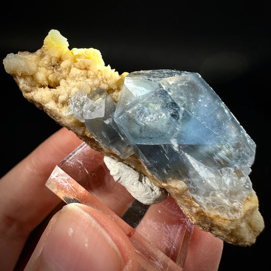 Blue Celestite on Calcite (Afghanistan), terminated celestite cluster, dark blue celestite, mineral specimen, natural celestite
