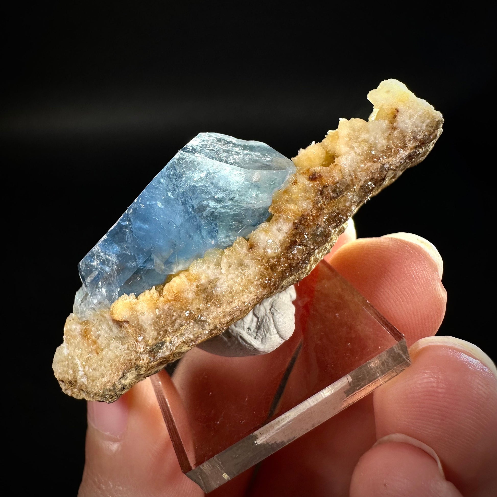 Blue Celestite on Calcite (Afghanistan), terminated celestite cluster, dark blue celestite, mineral specimen, natural celestite