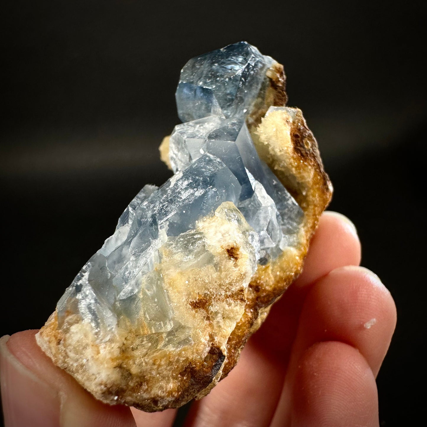 Blue Celestite on Calcite (Afghanistan), terminated celestite cluster, dark blue celestite, mineral specimen, natural celestite
