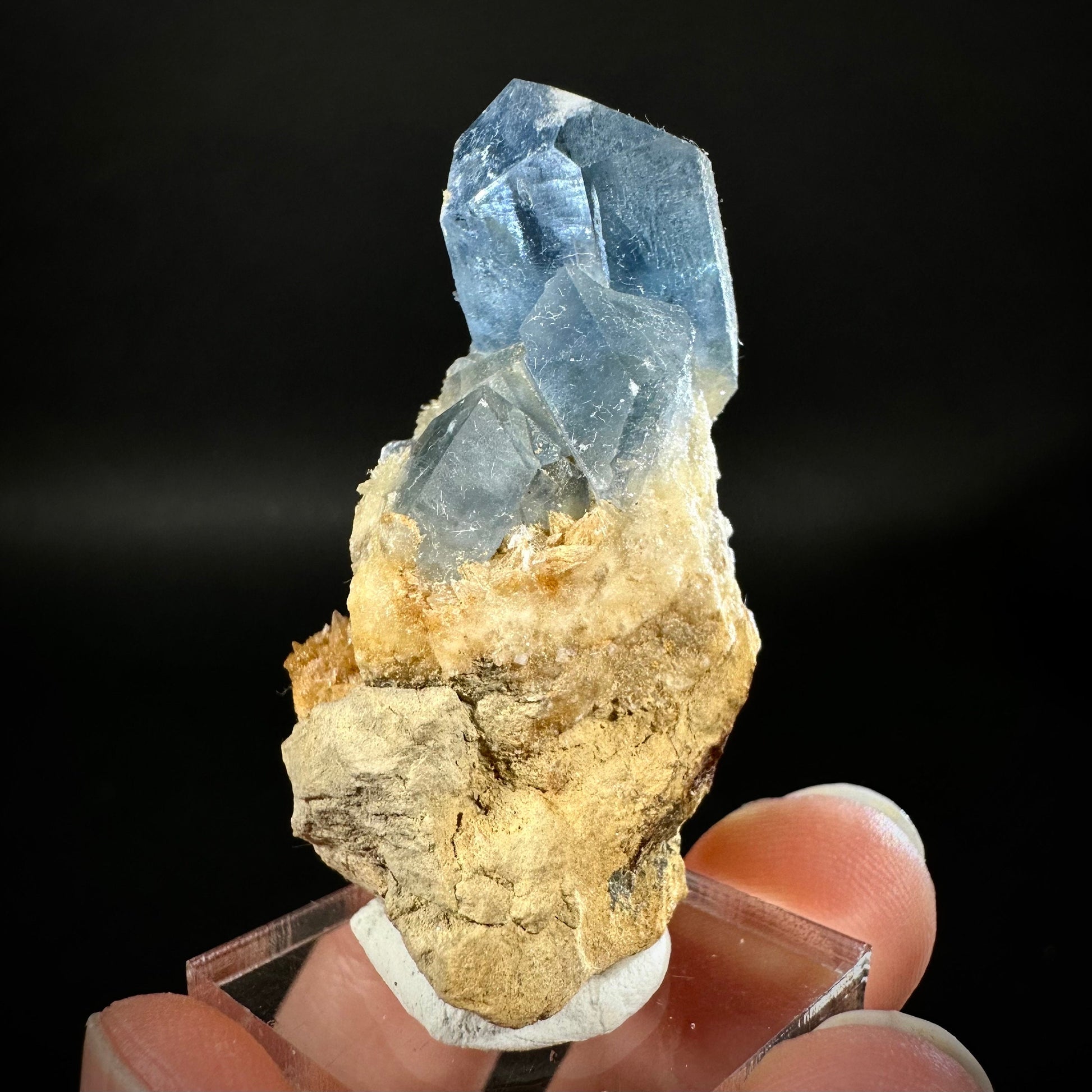 Blue Celestite on Calcite (Afghanistan), terminated celestite cluster, dark blue celestite, mineral specimen, natural celestite