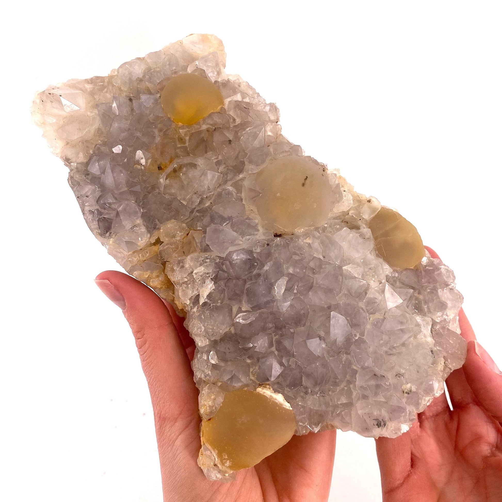 XXL Botryoidal Fluorite on Quartz (India) | fried egg crystal, egg fluorite, fluorite crystal, mineral specimen, yellow fluorite