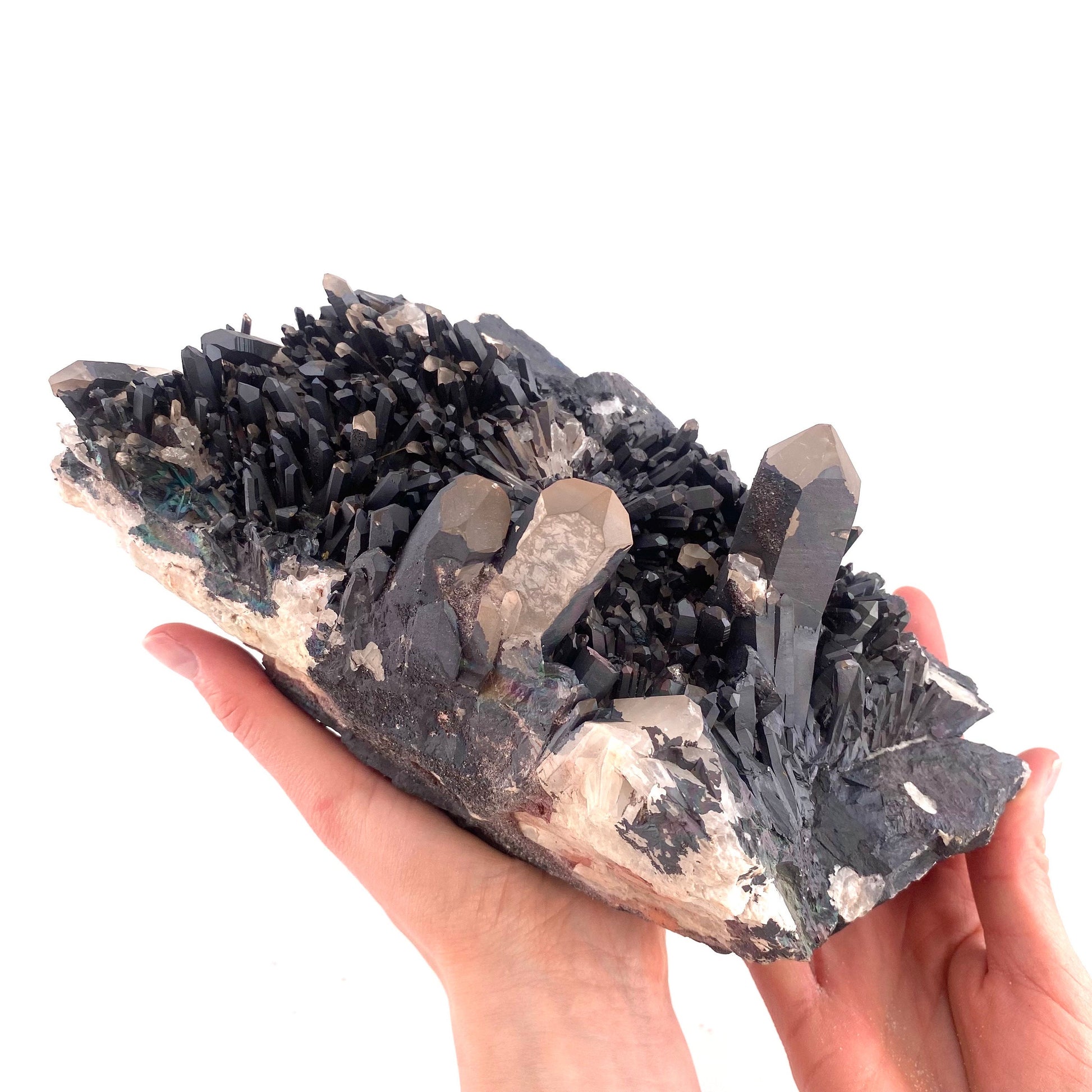 XXL Iridescent Colorful Goethite over Quartz (Madagascar) | natural quartz specimen, quartz crystal, goethite quartz, mineral specimen