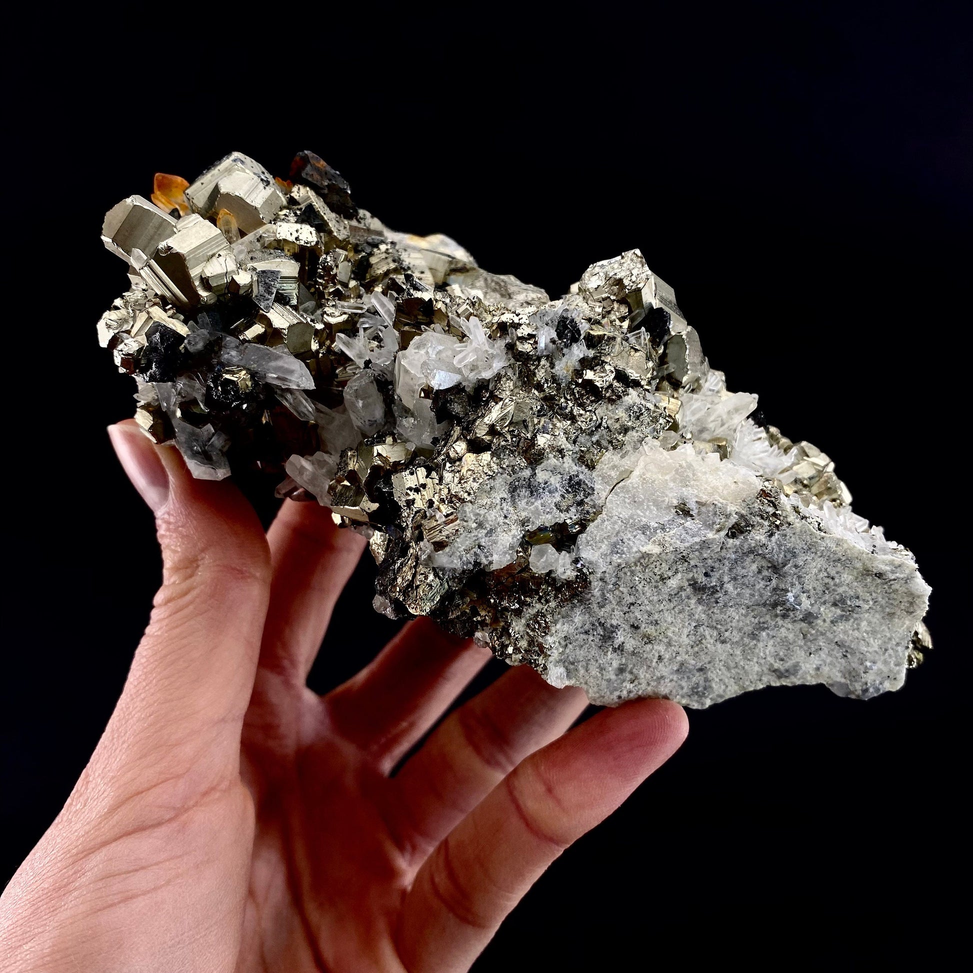 Quartz on Pyrite (Indonesia) | raw pyrite, natural pyrite cluster, quartz crystal, mineral specimen