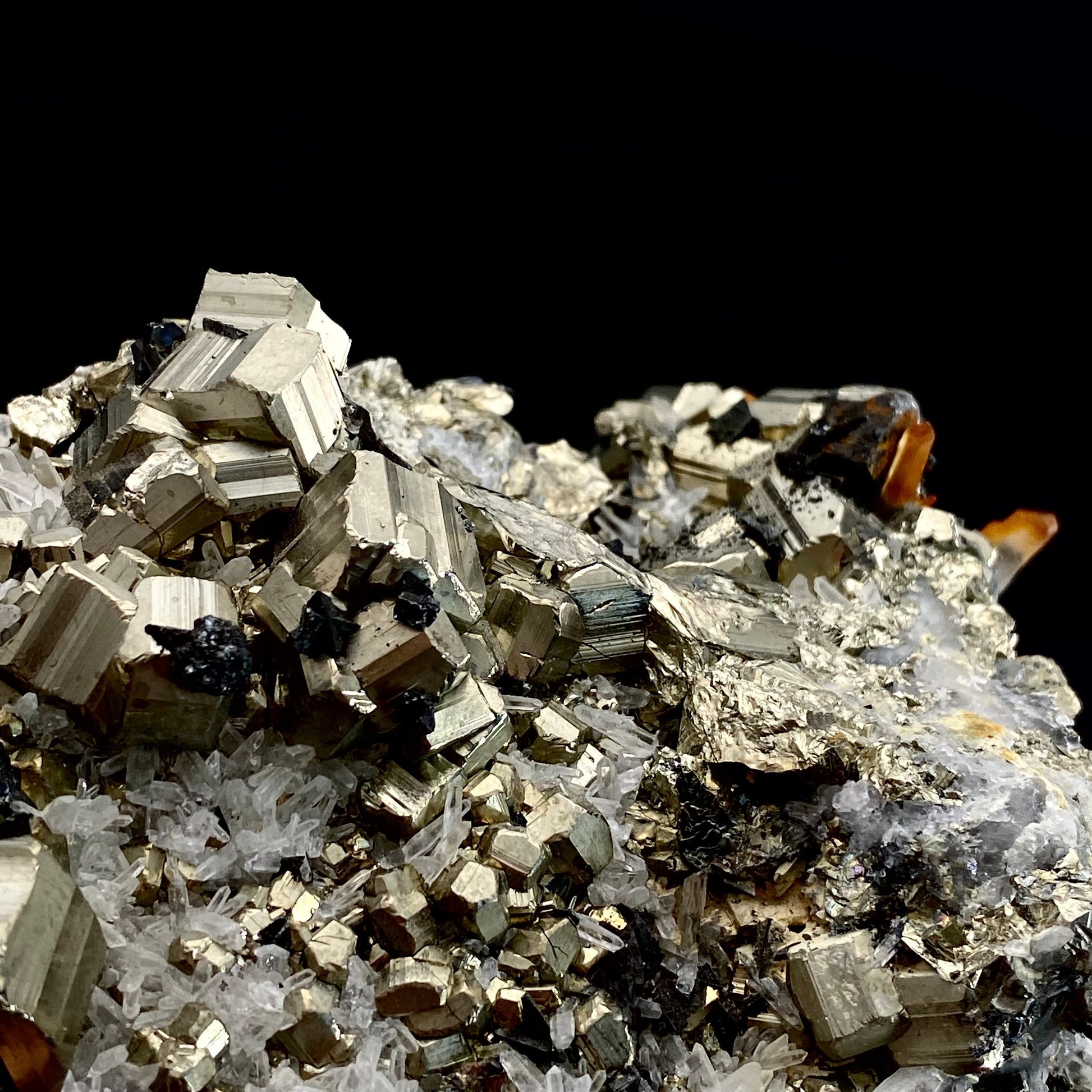 Quartz on Pyrite (Indonesia) | raw pyrite, natural pyrite cluster, quartz crystal, mineral specimen