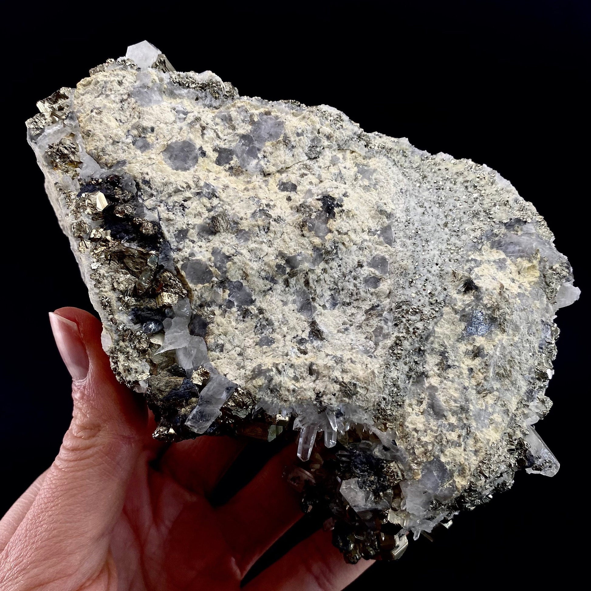 Quartz on Pyrite (Indonesia) | raw pyrite, natural pyrite cluster, quartz crystal, mineral specimen