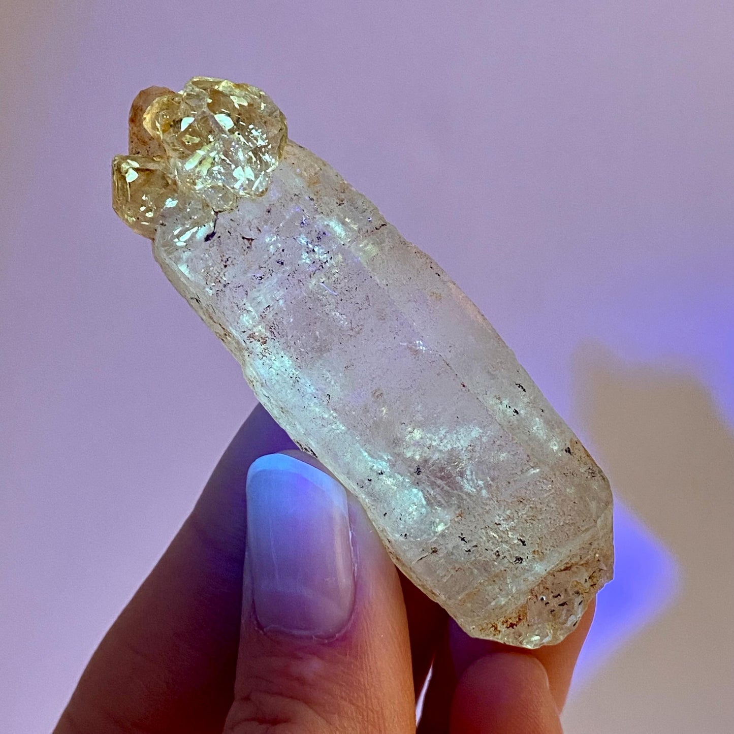 UV Reactive Petroleum Quartz Point (Madagascar) | natural petroleum quartz crystal, UV reactive crystal, enhydro quartz, firefly quartz