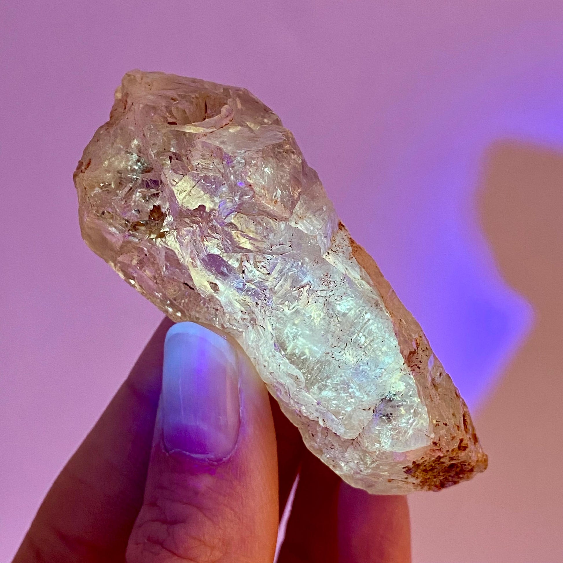 UV Reactive Petroleum Quartz Point (Madagascar) | natural petroleum quartz crystal, UV reactive crystal, enhydro quartz, firefly quartz