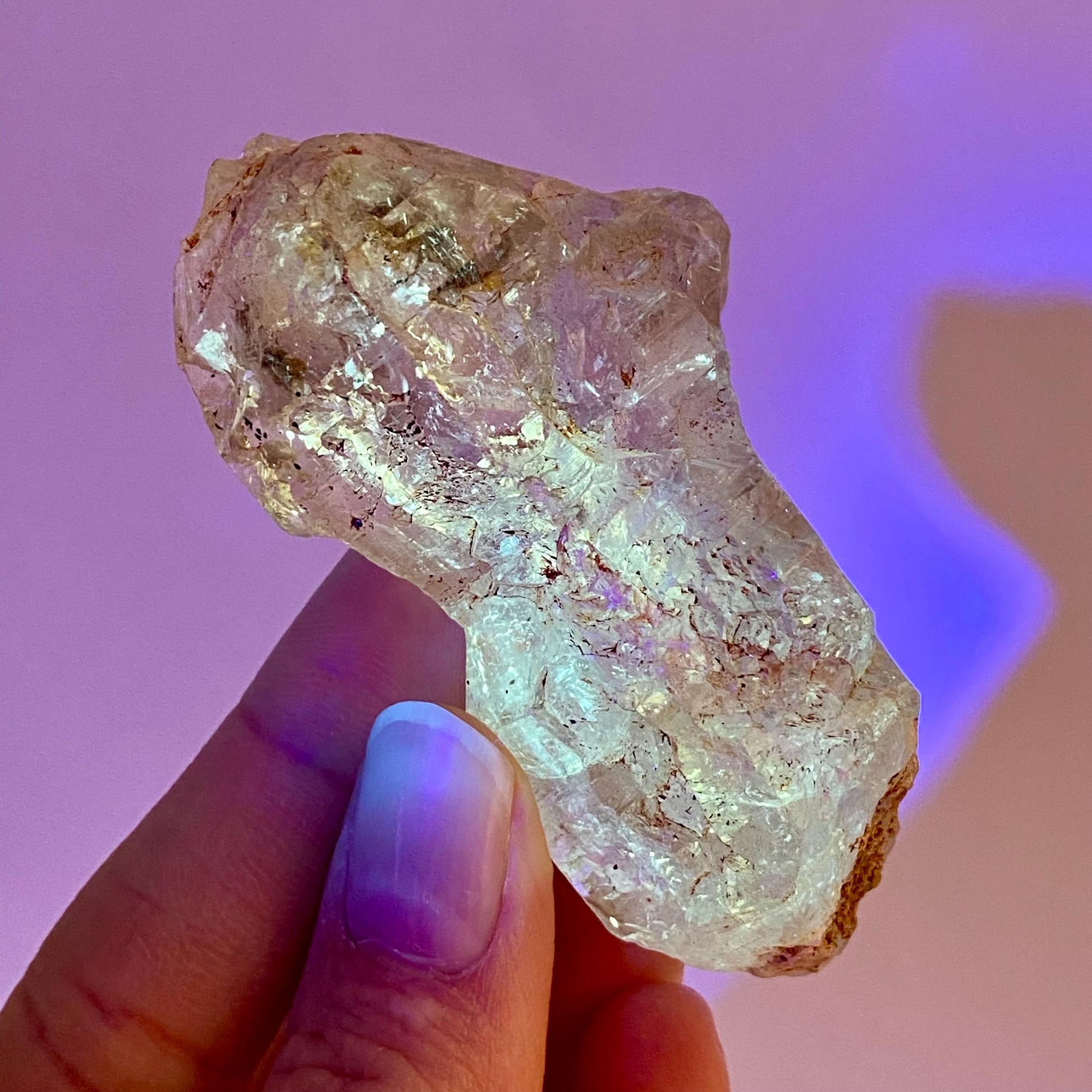 UV Reactive Petroleum Quartz Point (Madagascar) | natural petroleum quartz crystal, UV reactive crystal, enhydro quartz, firefly quartz