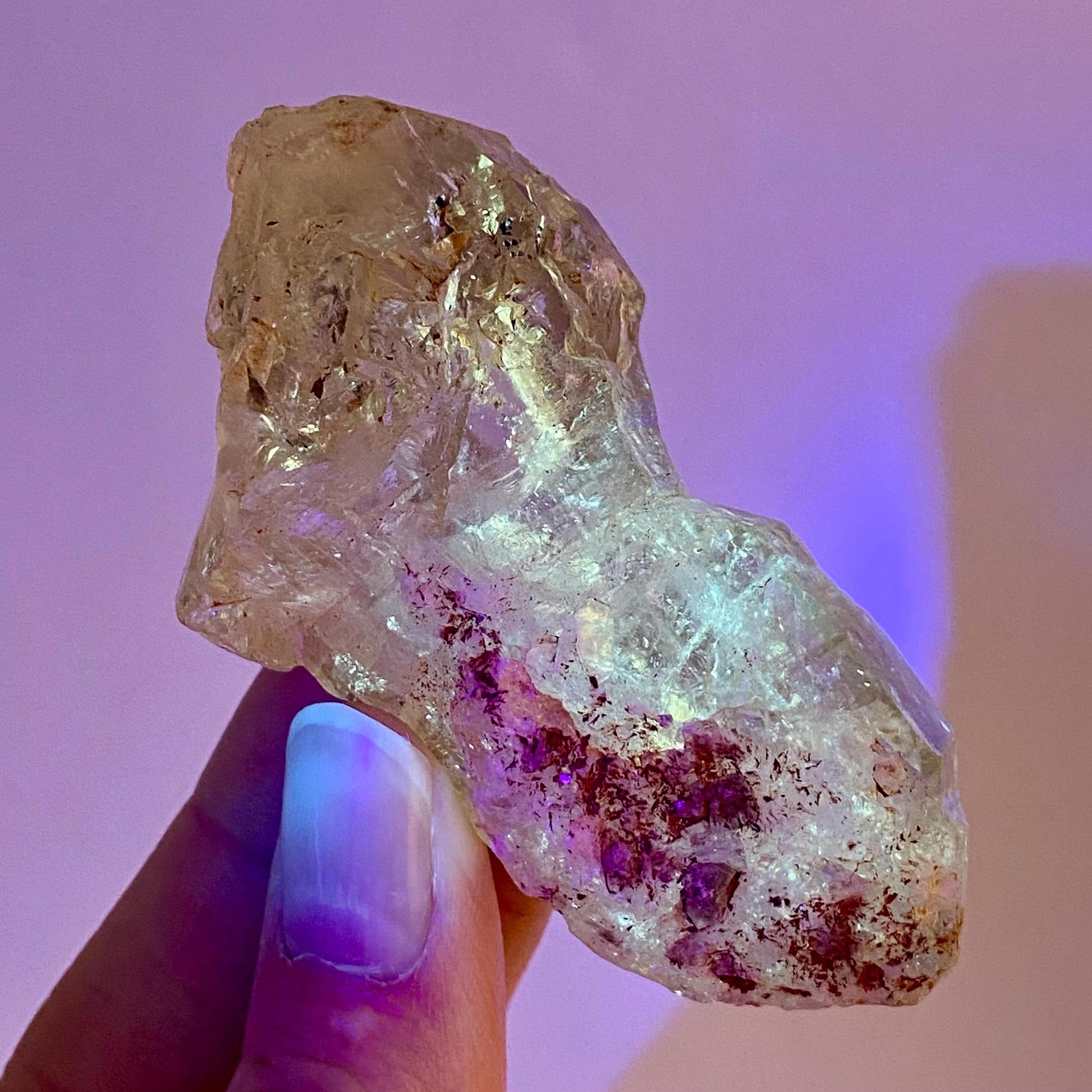 UV Reactive Petroleum Quartz Point (Madagascar) | natural petroleum quartz crystal, UV reactive crystal, enhydro quartz, firefly quartz