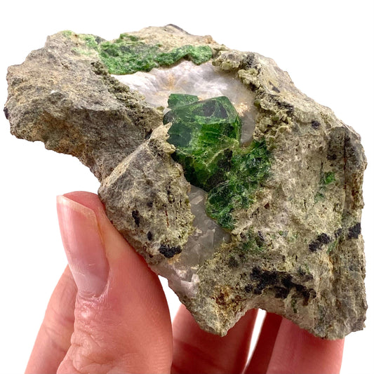 Demantoid Garnet on Matrix (BeIqeys Mountain) | green garnet, rare minerals, demantoid garnet crystal, mineral specimen