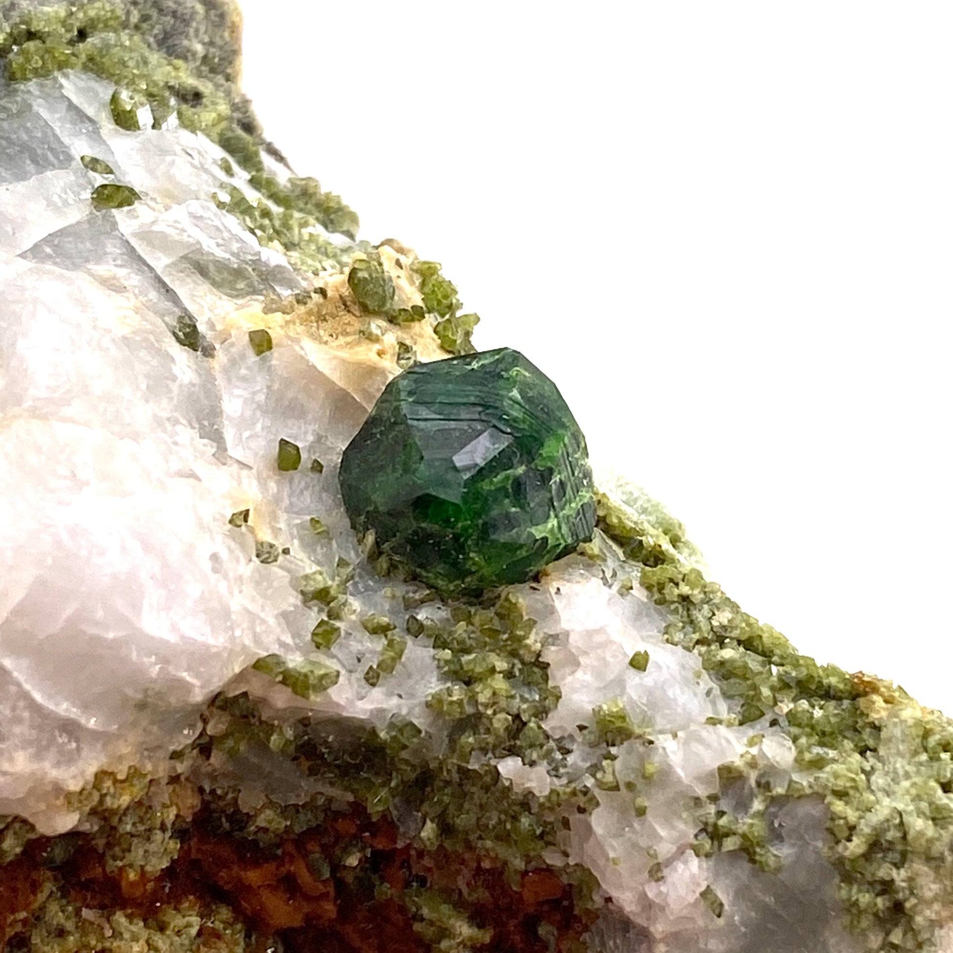 Demantoid Garnet & Diopside on Matrix (BeIqeys Mountain) | green garnet, rare minerals, demantoid garnet crystal, mineral specimen