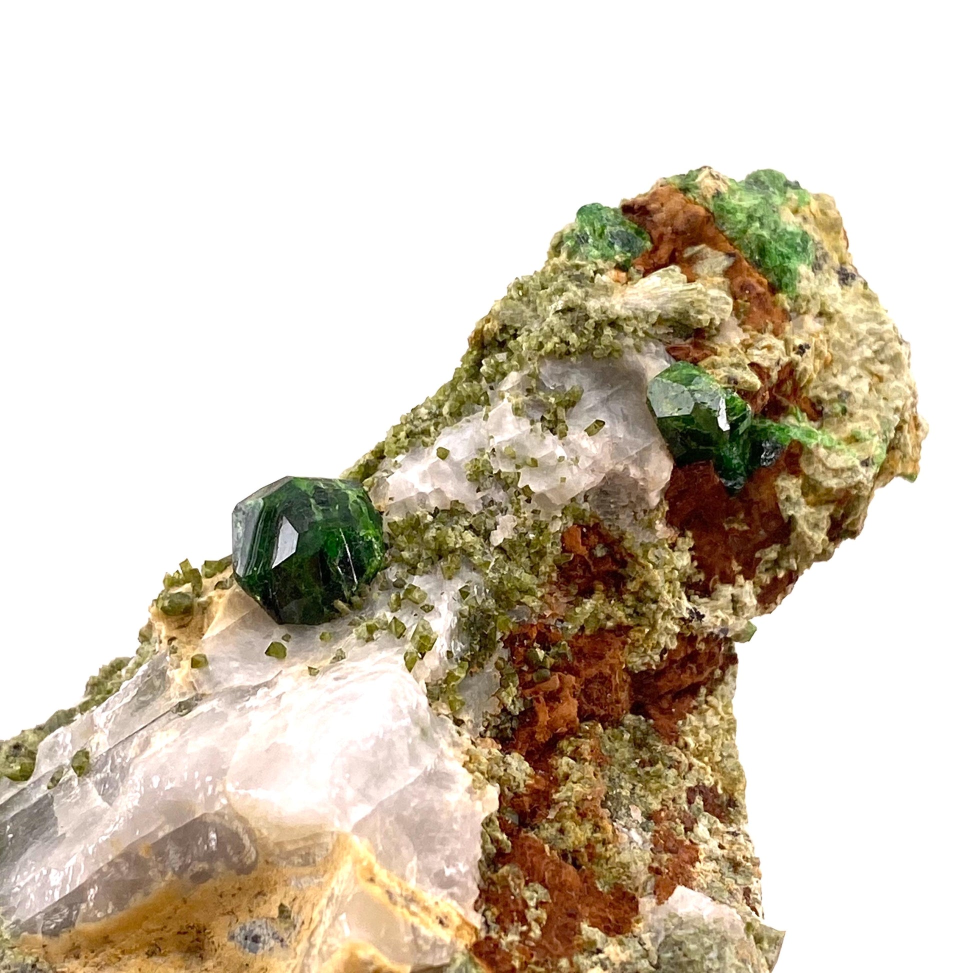 Demantoid Garnet & Diopside on Matrix (BeIqeys Mountain) | green garnet, rare minerals, demantoid garnet crystal, mineral specimen