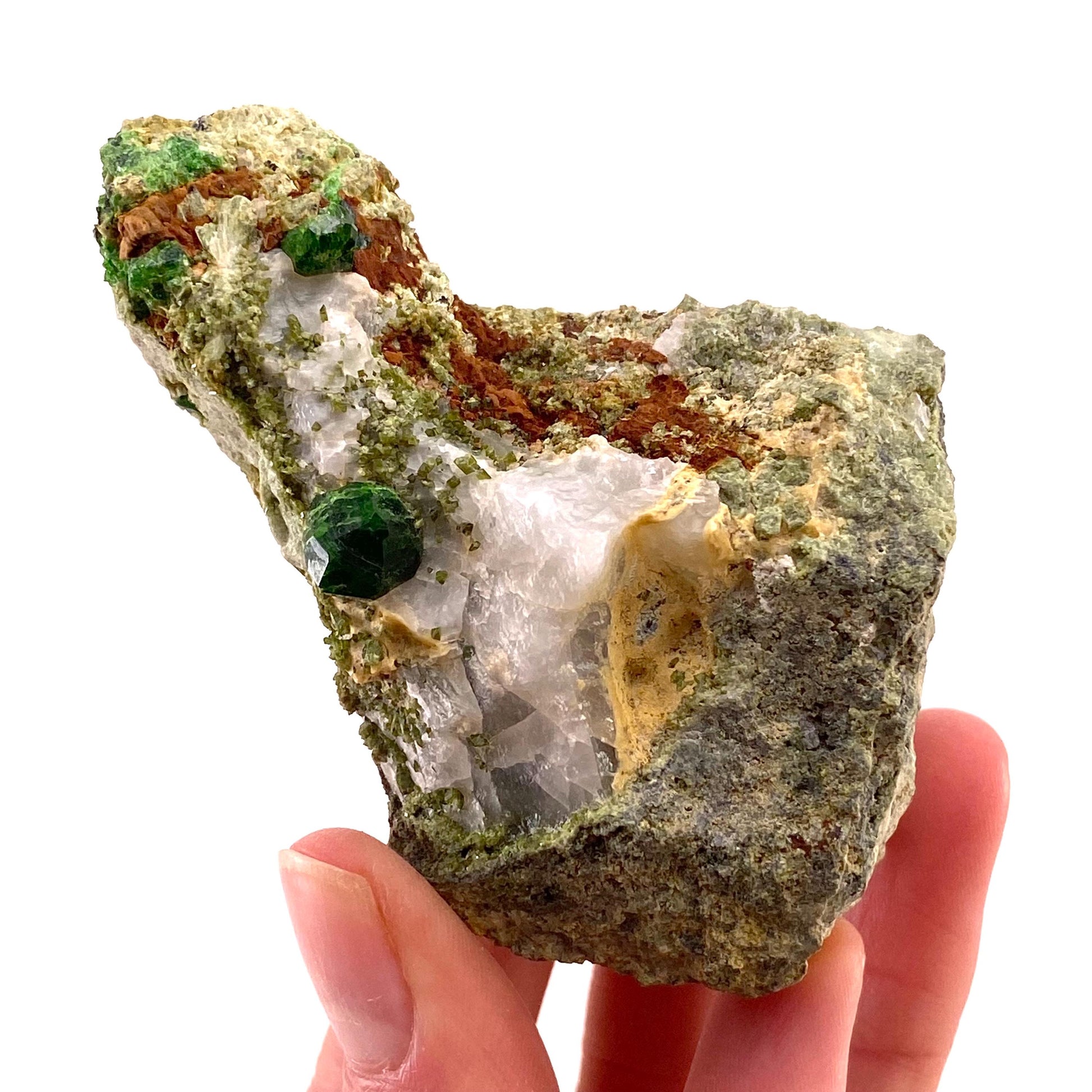 Demantoid Garnet & Diopside on Matrix (BeIqeys Mountain) | green garnet, rare minerals, demantoid garnet crystal, mineral specimen