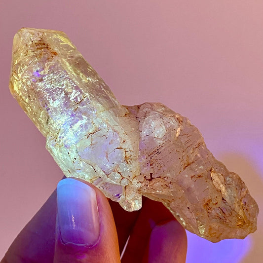 UV Reactive Petroleum Quartz Point (Madagascar) | natural petroleum quartz crystal, UV reactive crystal, enhydro quartz, firefly quartz