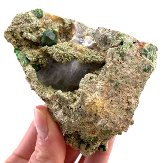 Demantoid Garnet & Diopside on Matrix (BeIqeys Mountain) | green garnet, rare minerals, demantoid garnet crystal, mineral specimen