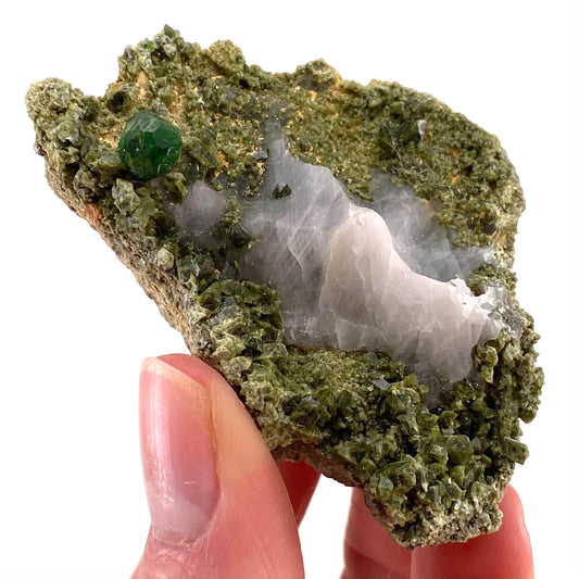 Demantoid Garnet & Diopside on Matrix (BeIqeys Mountain) | green garnet, rare minerals, demantoid garnet crystal, mineral specimen