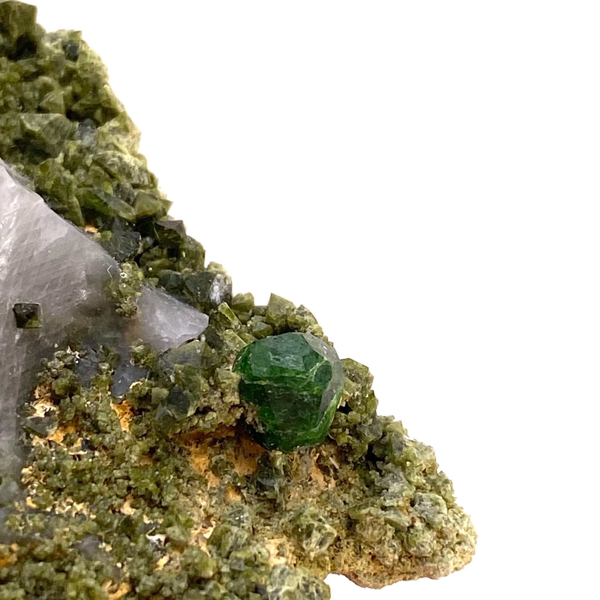 Demantoid Garnet & Diopside on Matrix (BeIqeys Mountain) | green garnet, rare minerals, demantoid garnet crystal, mineral specimen