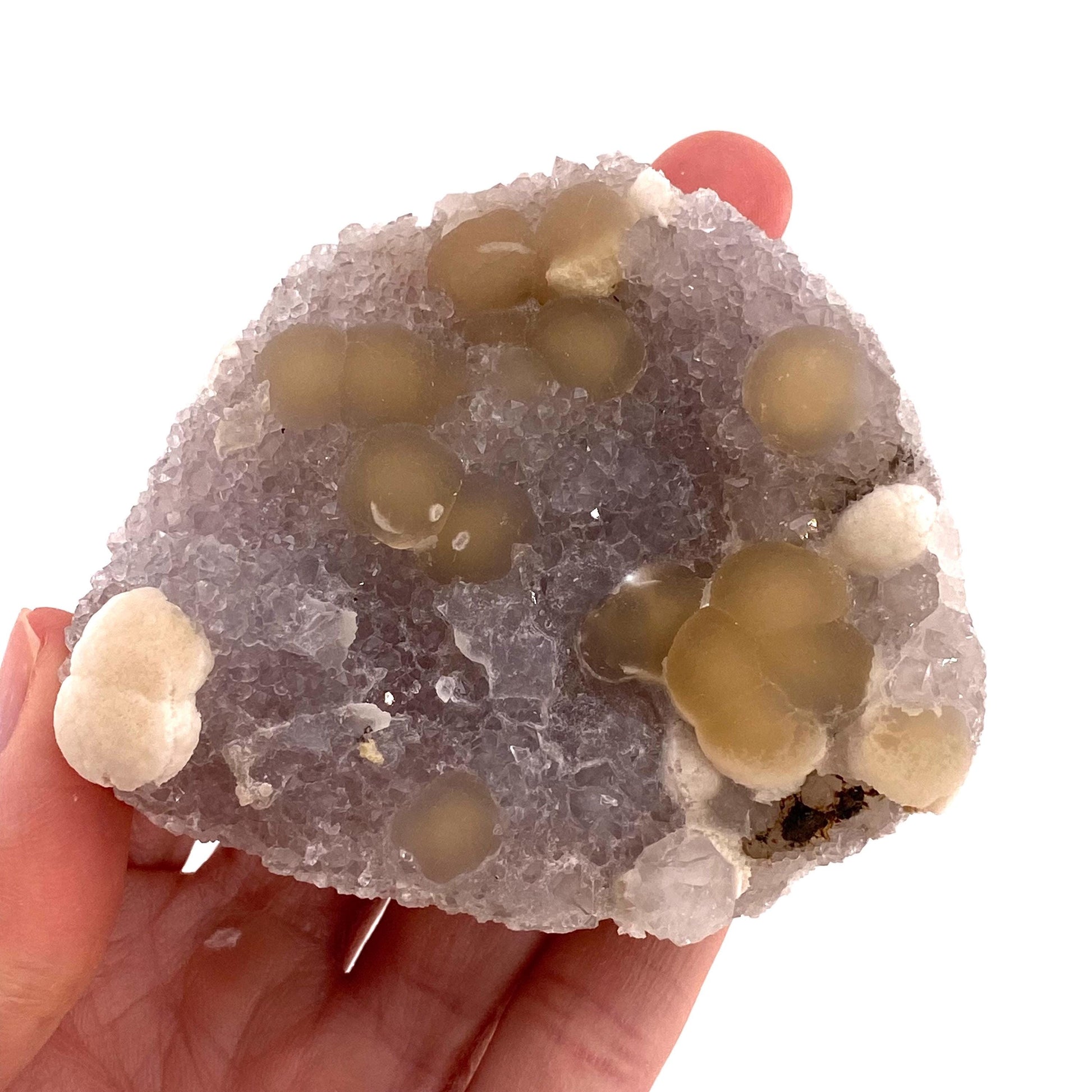 Botryoidal Fluorite on Quartz (India) | fried egg crystal, egg fluorite, fluorite crystal, mineral specimen, yellow fluorite