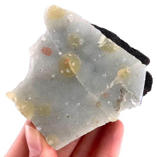 Botryoidal Fluorite on Quartz (India) | fried egg crystal, egg fluorite, fluorite crystal, mineral specimen, yellow fluorite