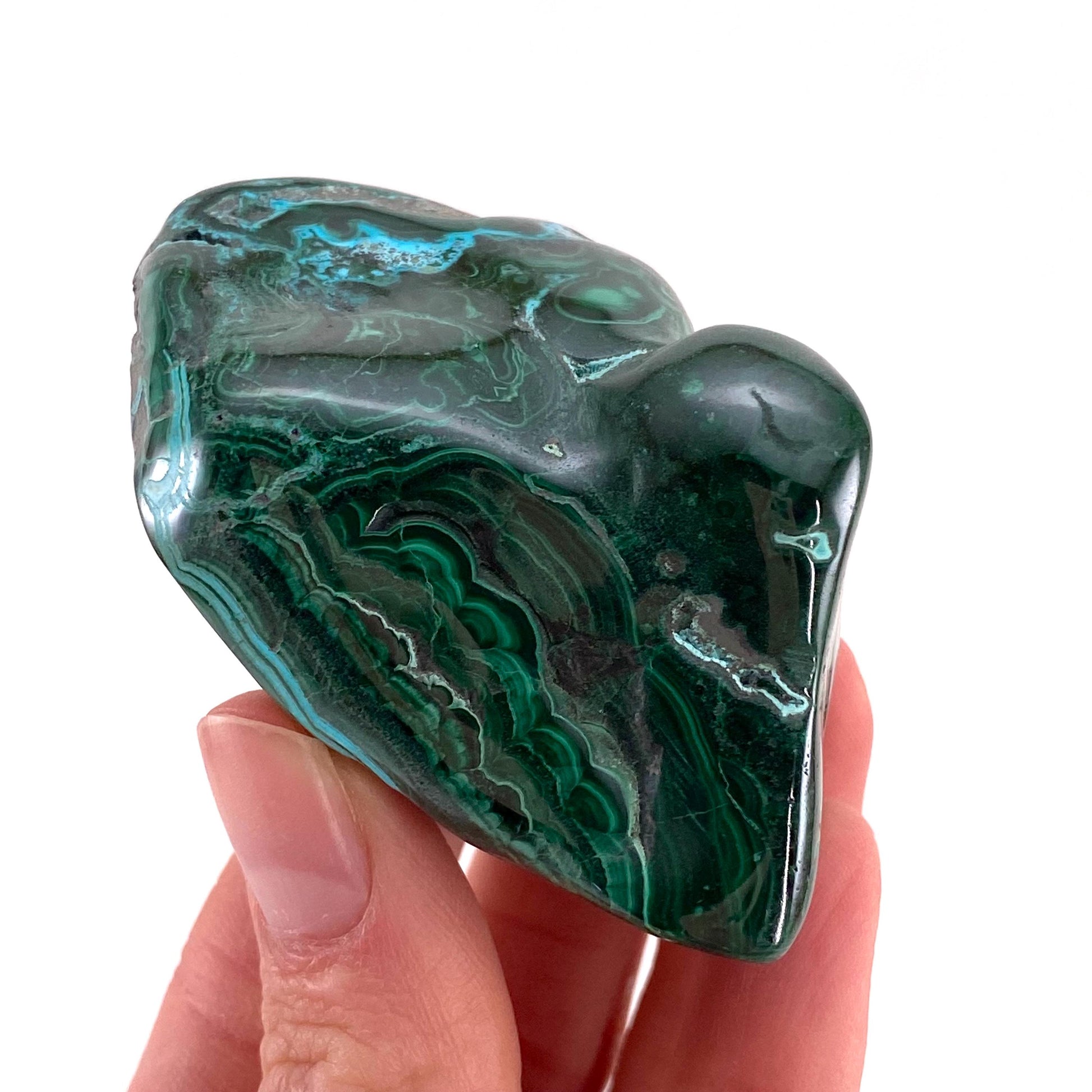 Polished Chrysocolla in Malachite Specimen (Congo), natural malachite, malachite freeform, malachite, polished chrysocolla