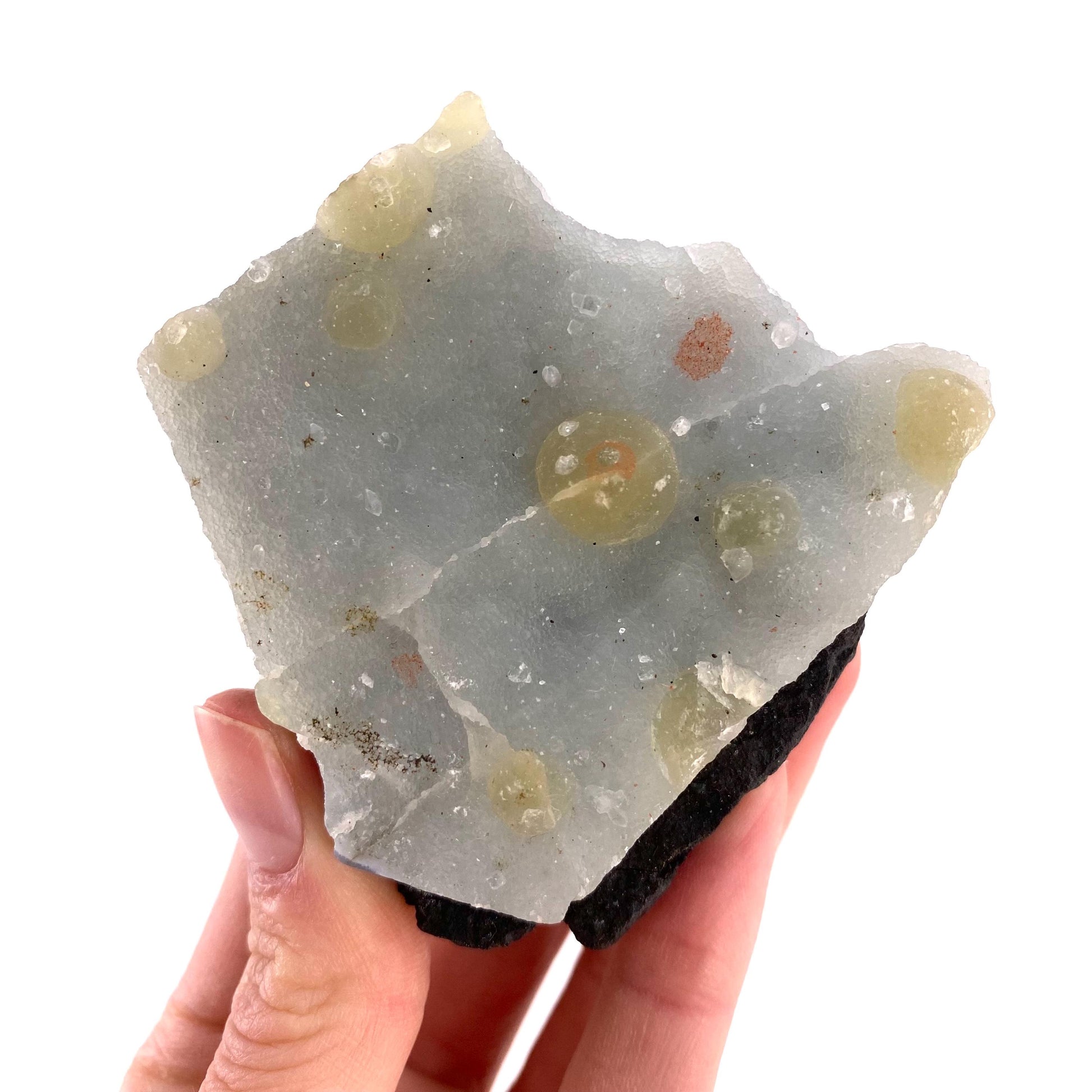 Botryoidal Fluorite on Quartz (India) | fried egg crystal, egg fluorite, fluorite crystal, mineral specimen, yellow fluorite