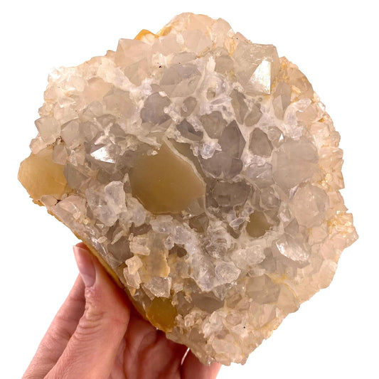 Botryoidal Fluorite on Quartz (India) | fried egg crystal, egg fluorite, fluorite crystal, mineral specimen, yellow fluorite