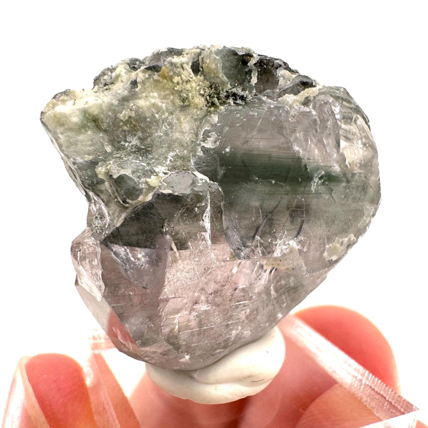 Fluorapatite with Actinolite Inclusions (Pakistan), natural green apatite, terminated apatite crystal, mineral specimen, rare gems