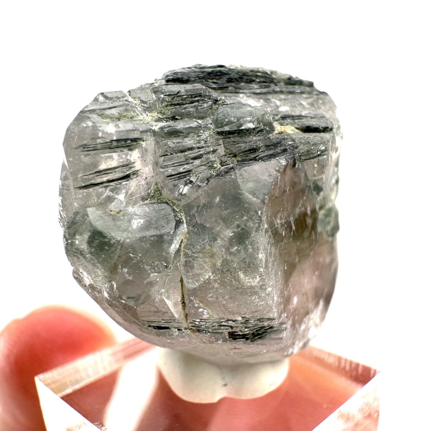 Fluorapatite with Actinolite Inclusions (Pakistan), natural green apatite, terminated apatite crystal, mineral specimen, rare gems