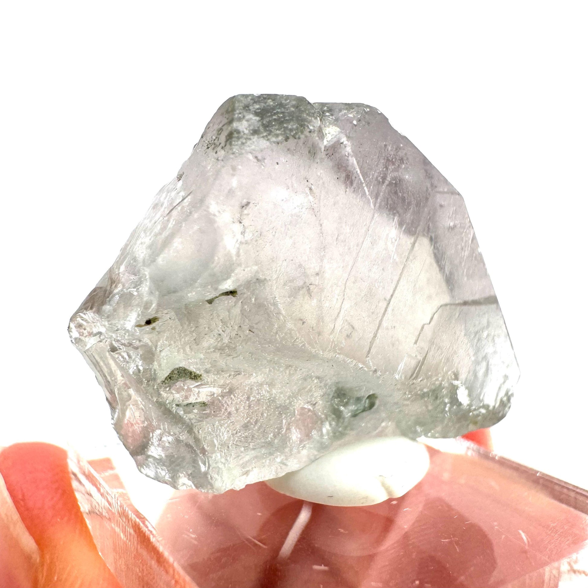 Fluorapatite with Actinolite Inclusions (Pakistan), natural green apatite, terminated apatite crystal, mineral specimen, rare gems