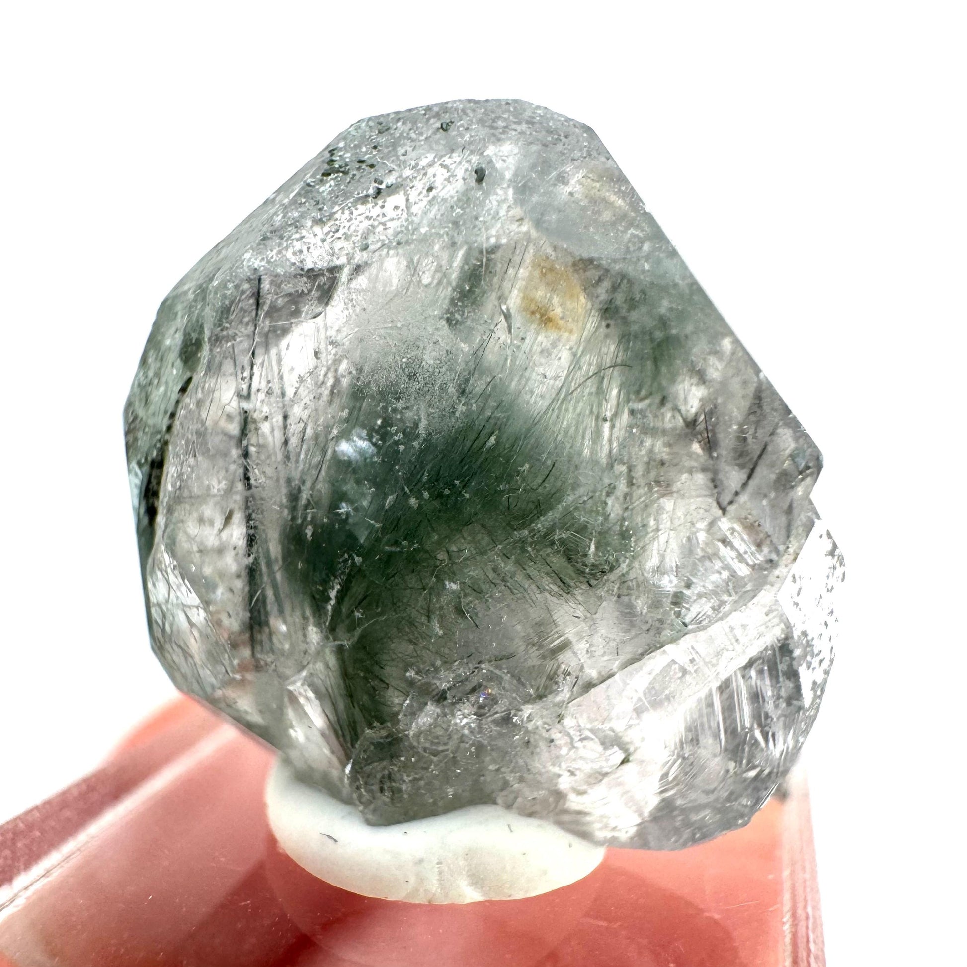 Fluorapatite with Actinolite Inclusions (Pakistan), natural green apatite, terminated apatite crystal, mineral specimen, rare gems