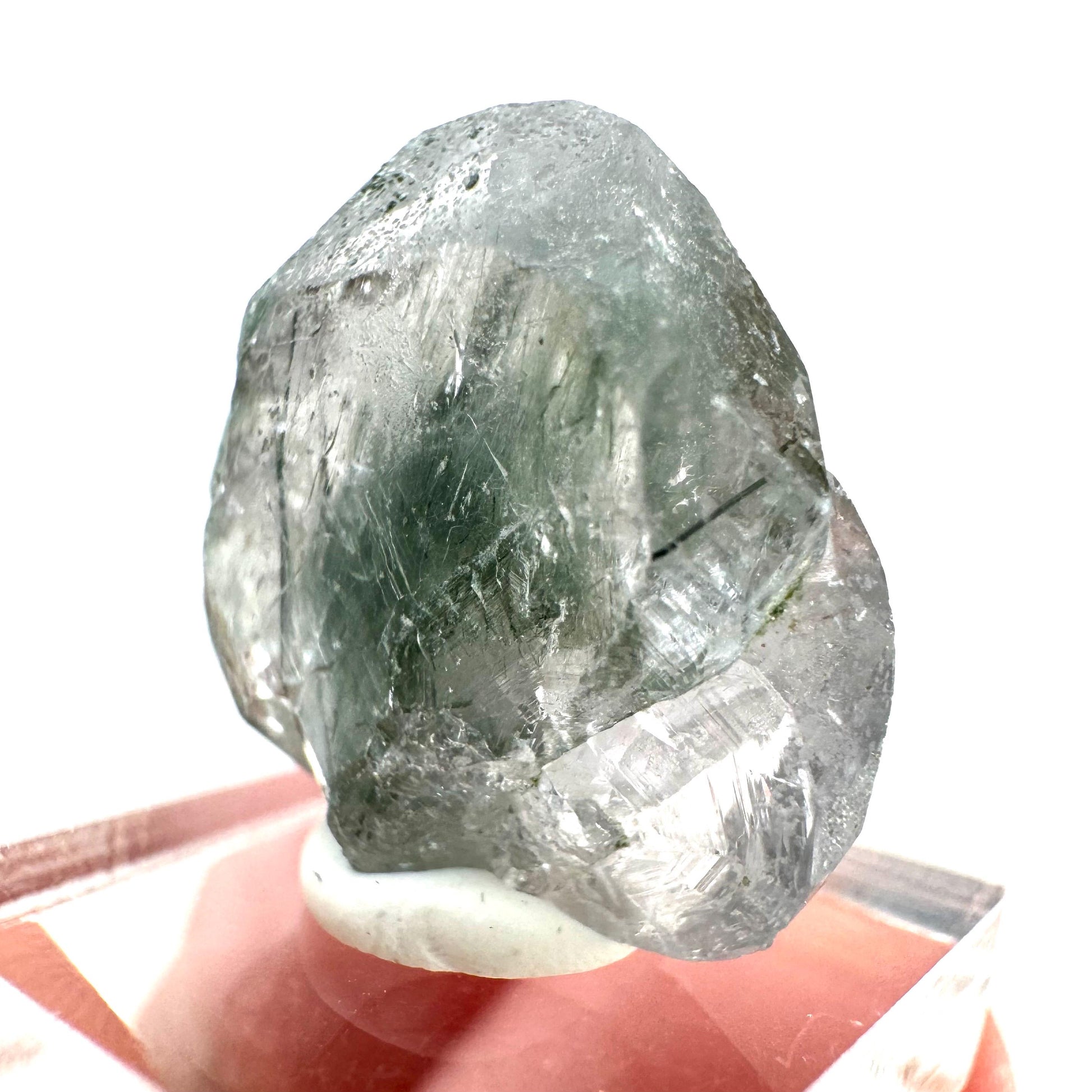 Fluorapatite with Actinolite Inclusions (Pakistan), natural green apatite, terminated apatite crystal, mineral specimen, rare gems