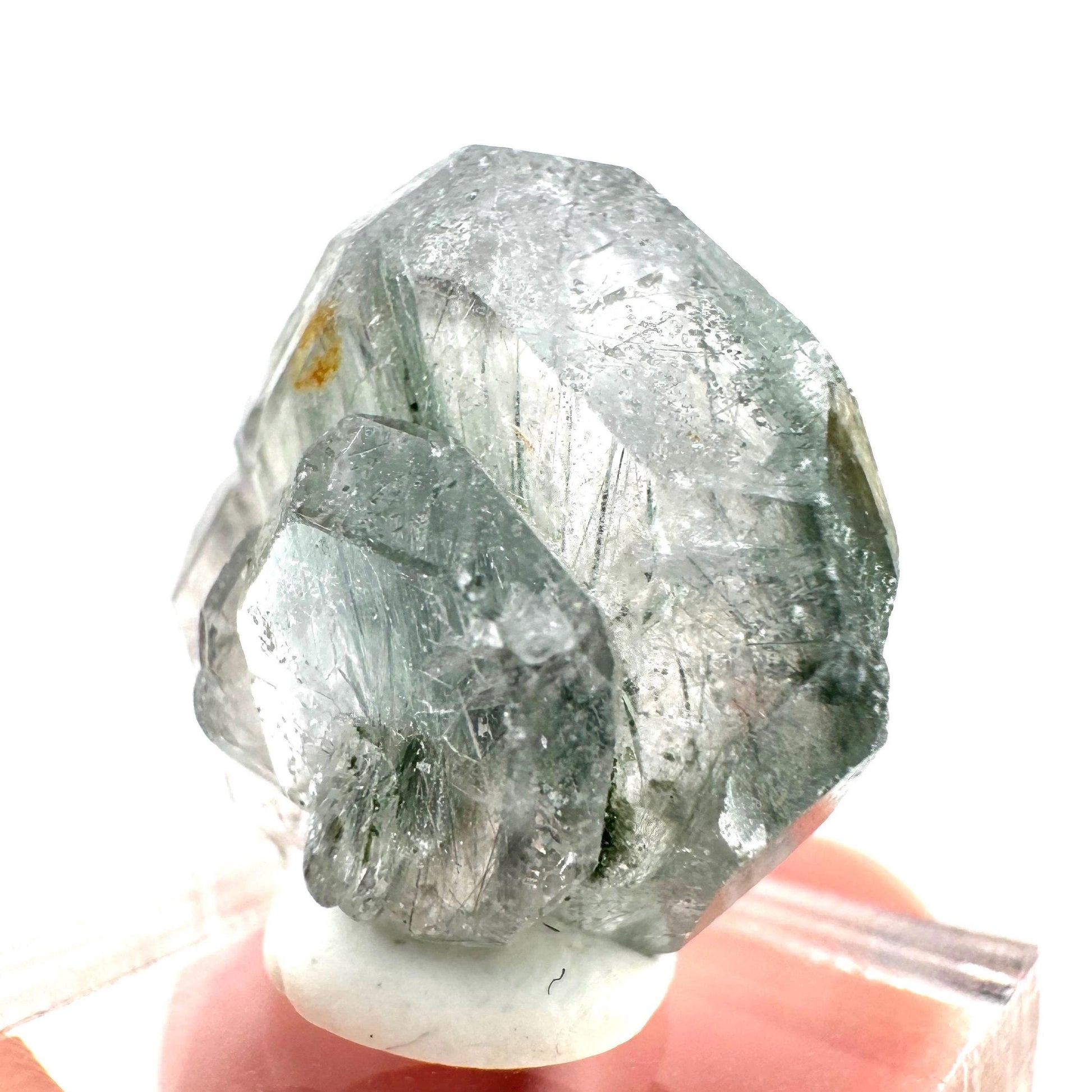 Fluorapatite with Actinolite Inclusions (Pakistan), natural green apatite, terminated apatite crystal, mineral specimen, rare gems